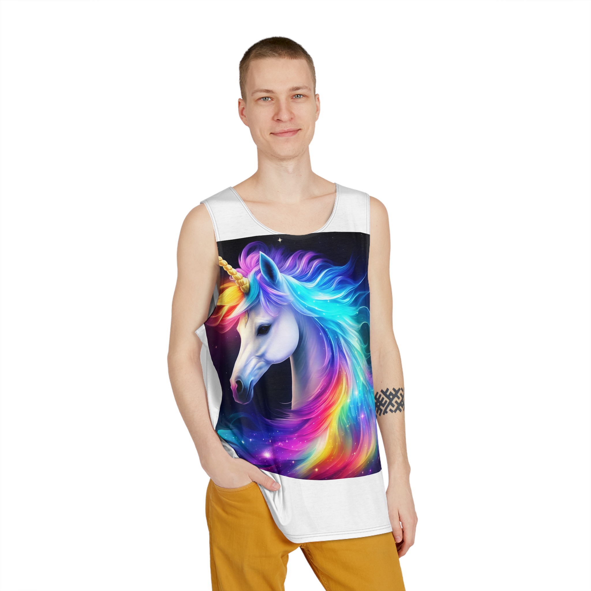 Portrait Unicorn Isolated Stars Background Generative Artificial Intelligence Mens Tank Aop - Image 3