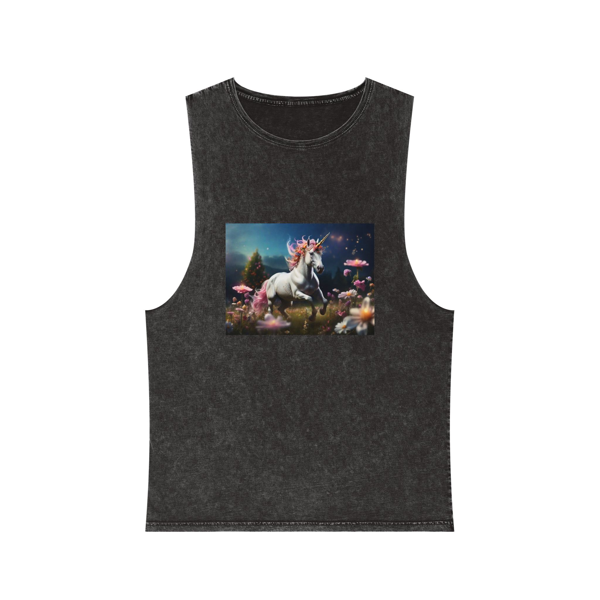 Beautiful Unicorn Running Magical Meadow Unicorn Background Images Whimsical Unicorn (23) Unisex Stonewash Tank Top