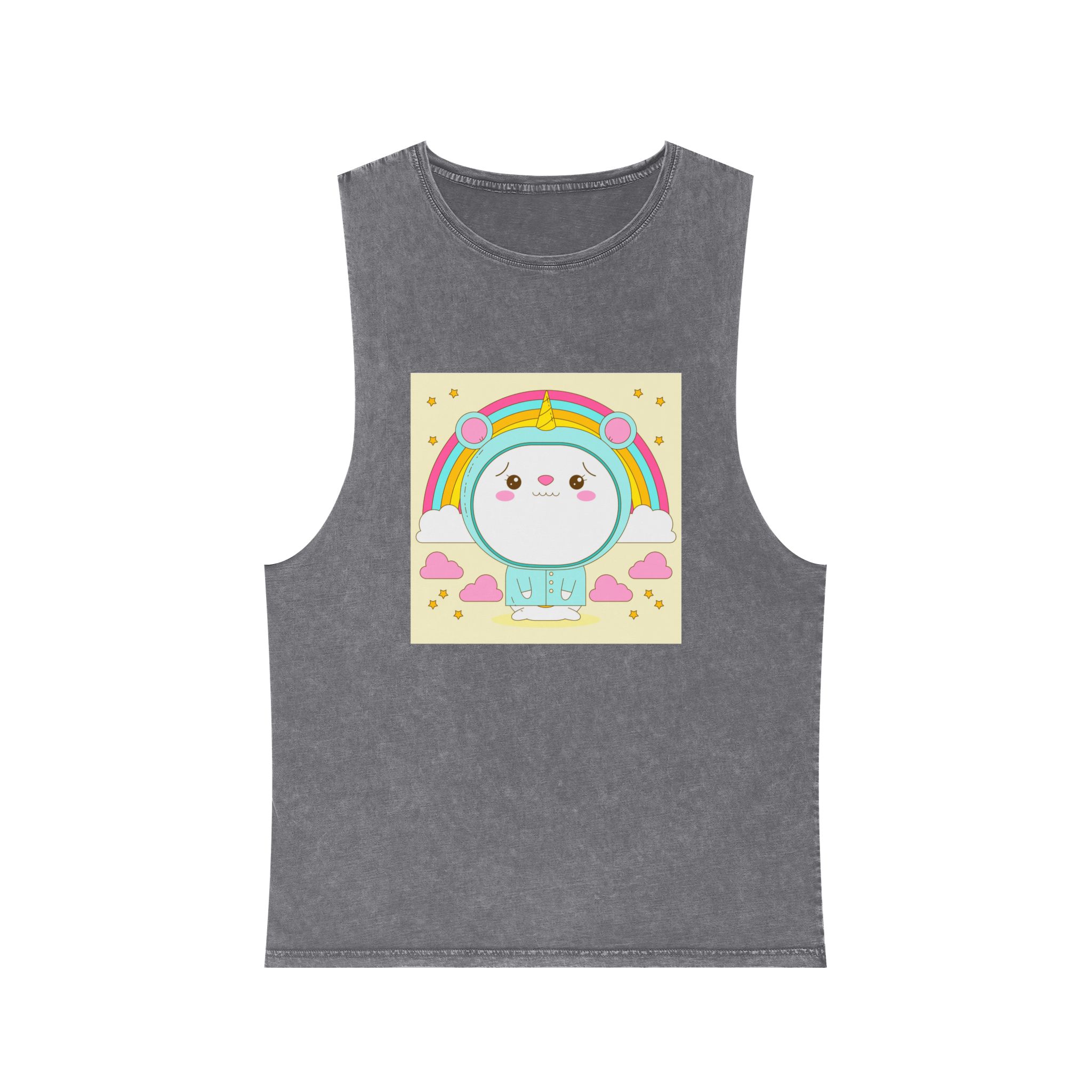 Hand Drawn Kawaii Animal Unisex Stonewash Tank Top - Image 9