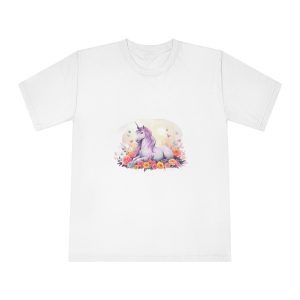 Illustration Little Unicorn Sits With Flowers Unisex Classic Crewneck T Shirt