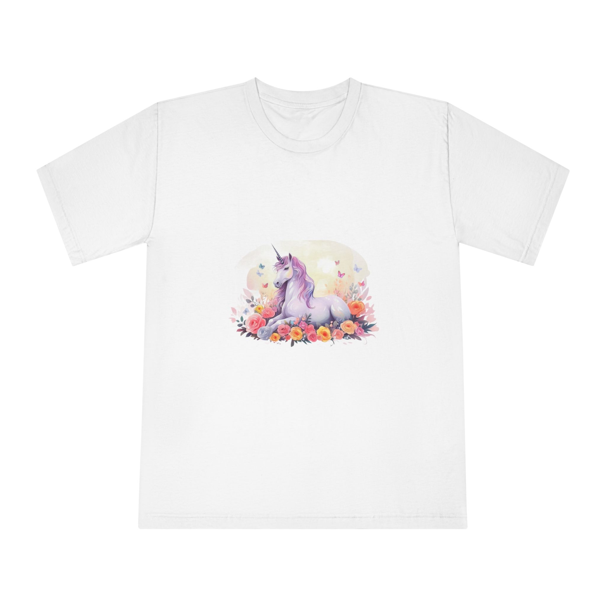 Illustration Little Unicorn Sits With Flowers Unisex Classic Crewneck T Shirt