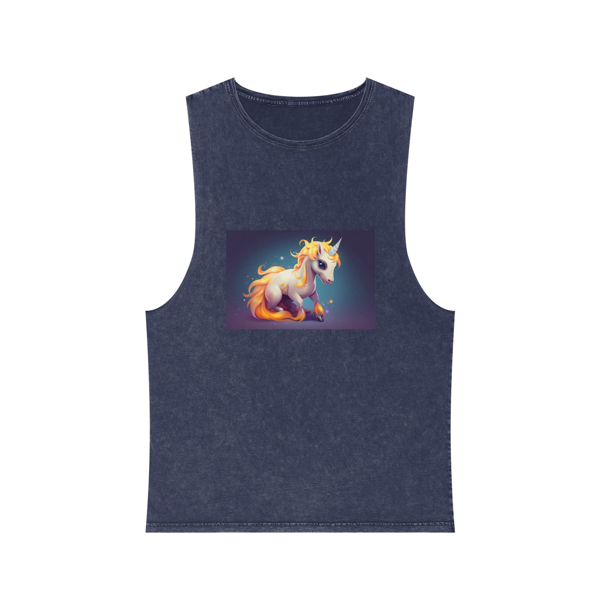 Cute Unicorn With Long Colorful Mane Dark Background Generative Ai Unisex Stonewash Tank Top - Image 13