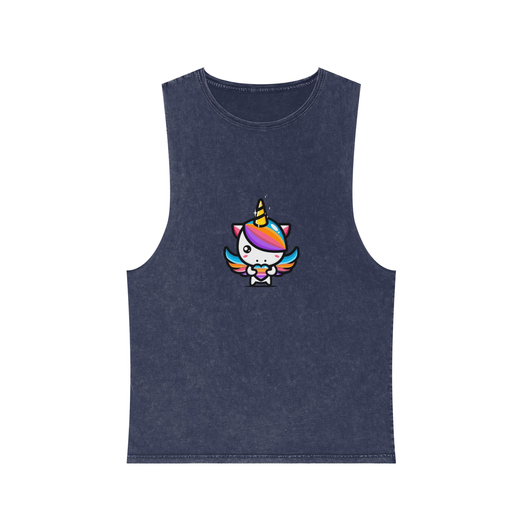Cute Unicorn Hugging Colorful Heart Unisex Stonewash Tank Top - Image 13