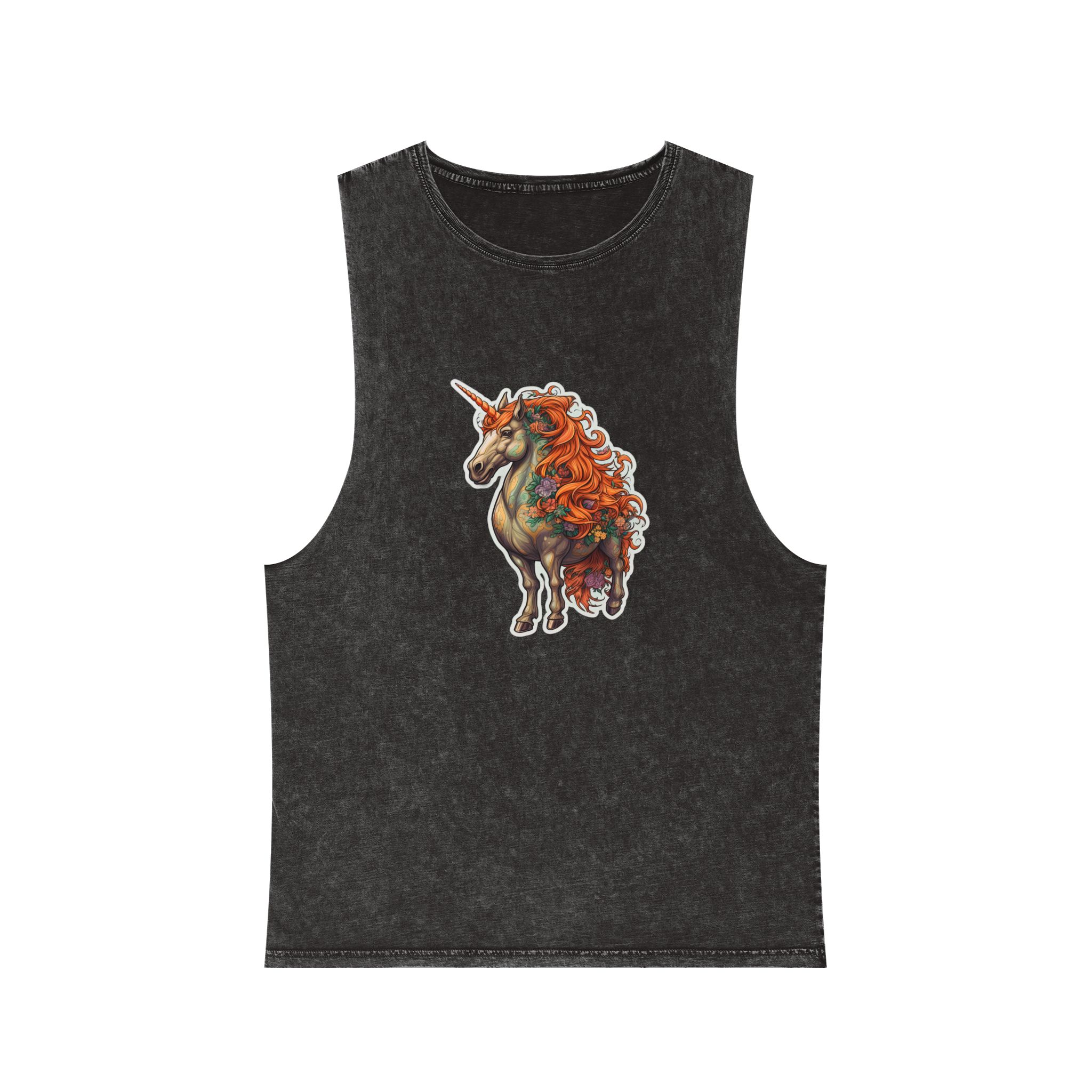 Drawing Unicorn With Flowers Picture Unicorn Unisex Stonewash Tank Top