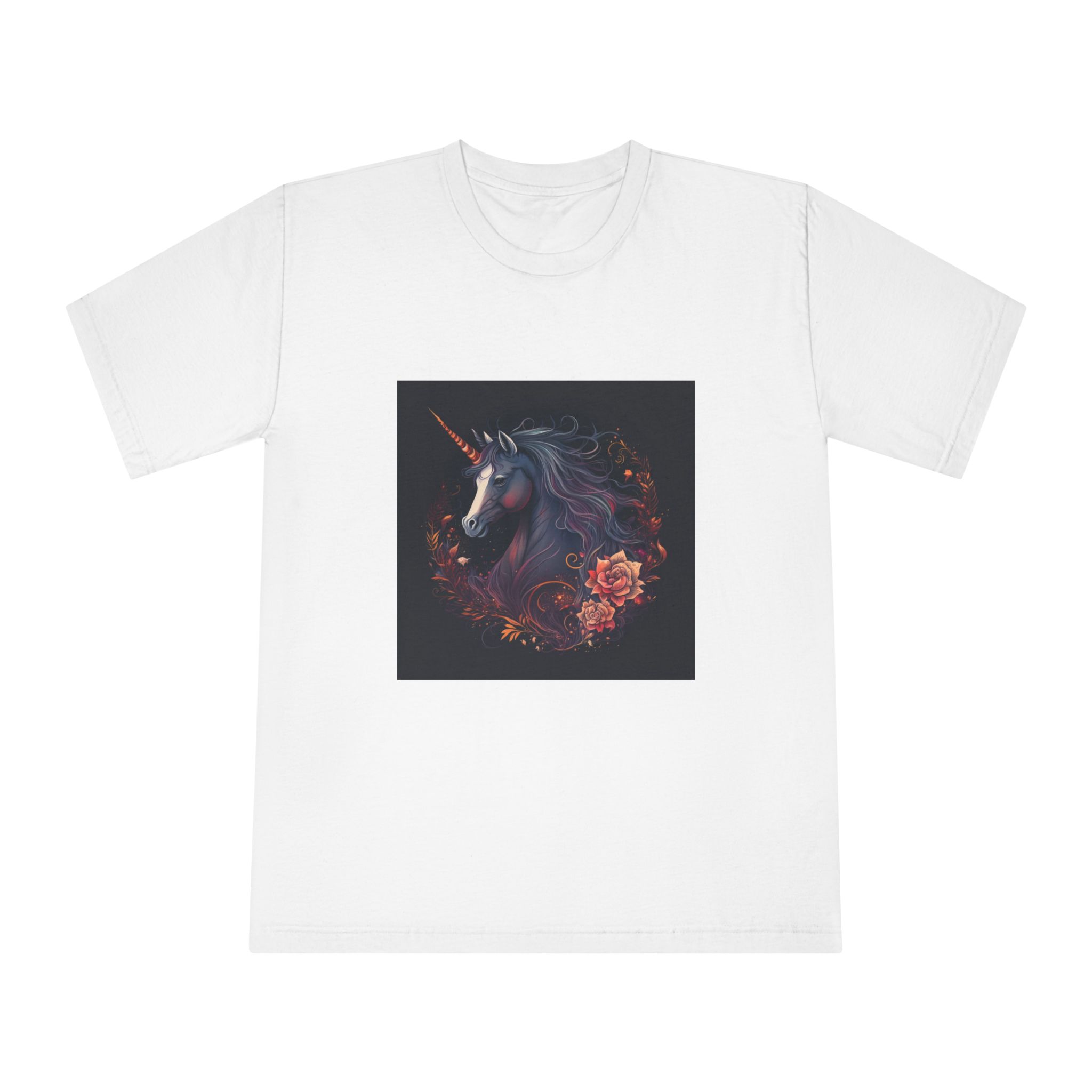 Unicorn With Long Mane Flowers Dark Background Generative Ai Unisex Classic Crewneck T Shirt