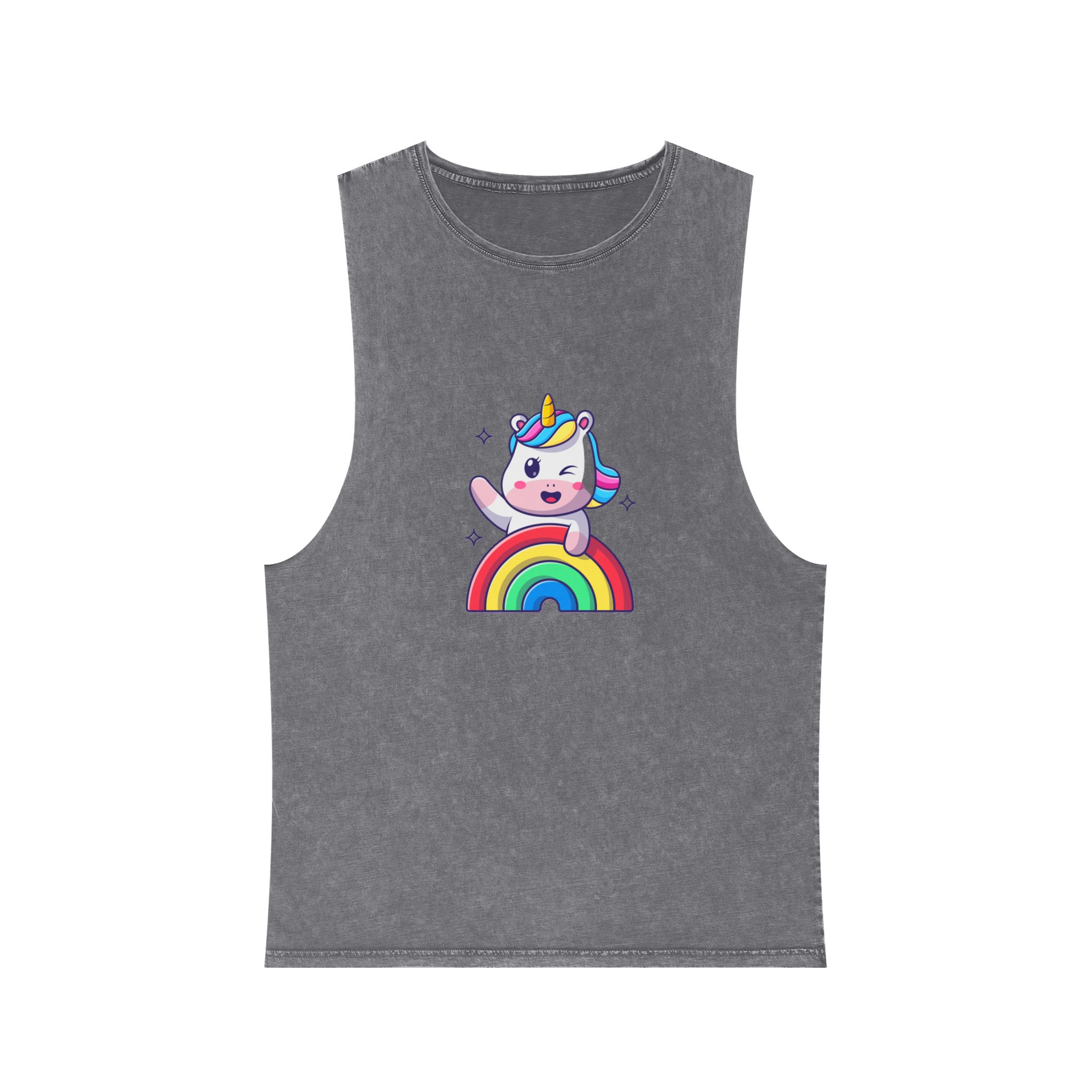 Cute Unicorn Rainbow Unisex Stonewash Tank Top - Image 9