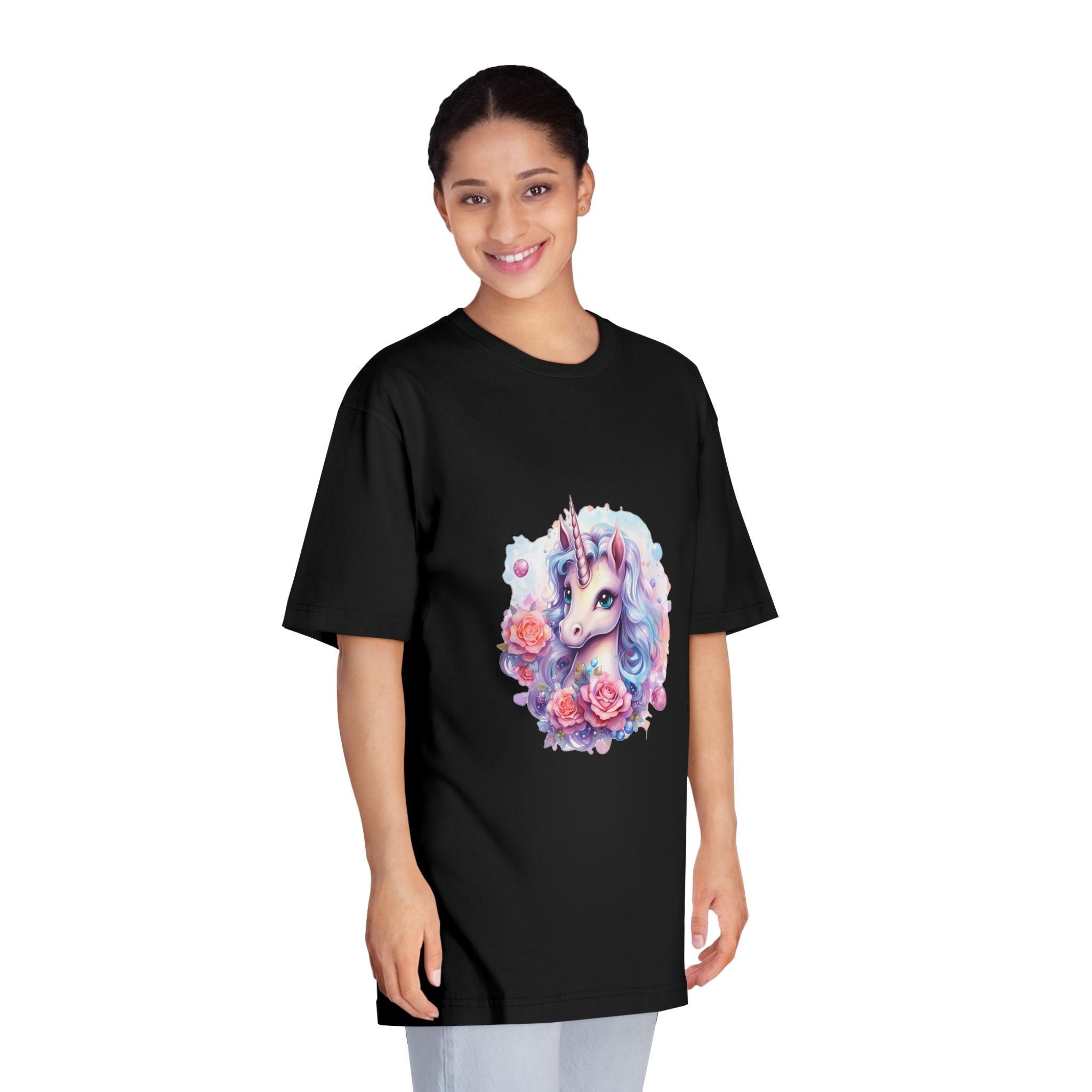 Cute Colorful Magic Unicorn With Flowers Watercolor Style (8) Copy Unisex Classic Crewneck T Shirt - Image 7