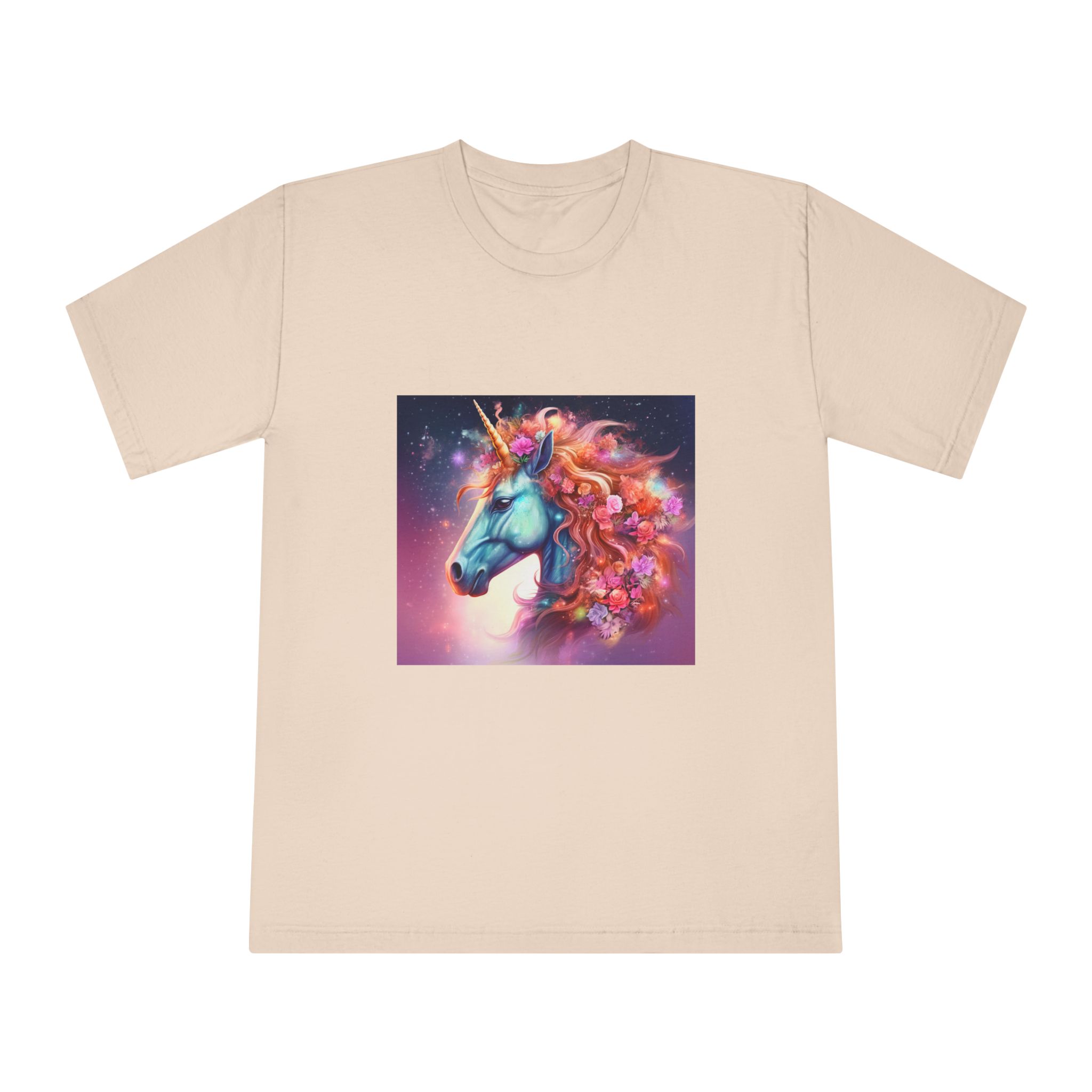 Unicorn With Flowers Its Mane Star Background Generative Ai Unisex Classic Crewneck T Shirt - Image 9