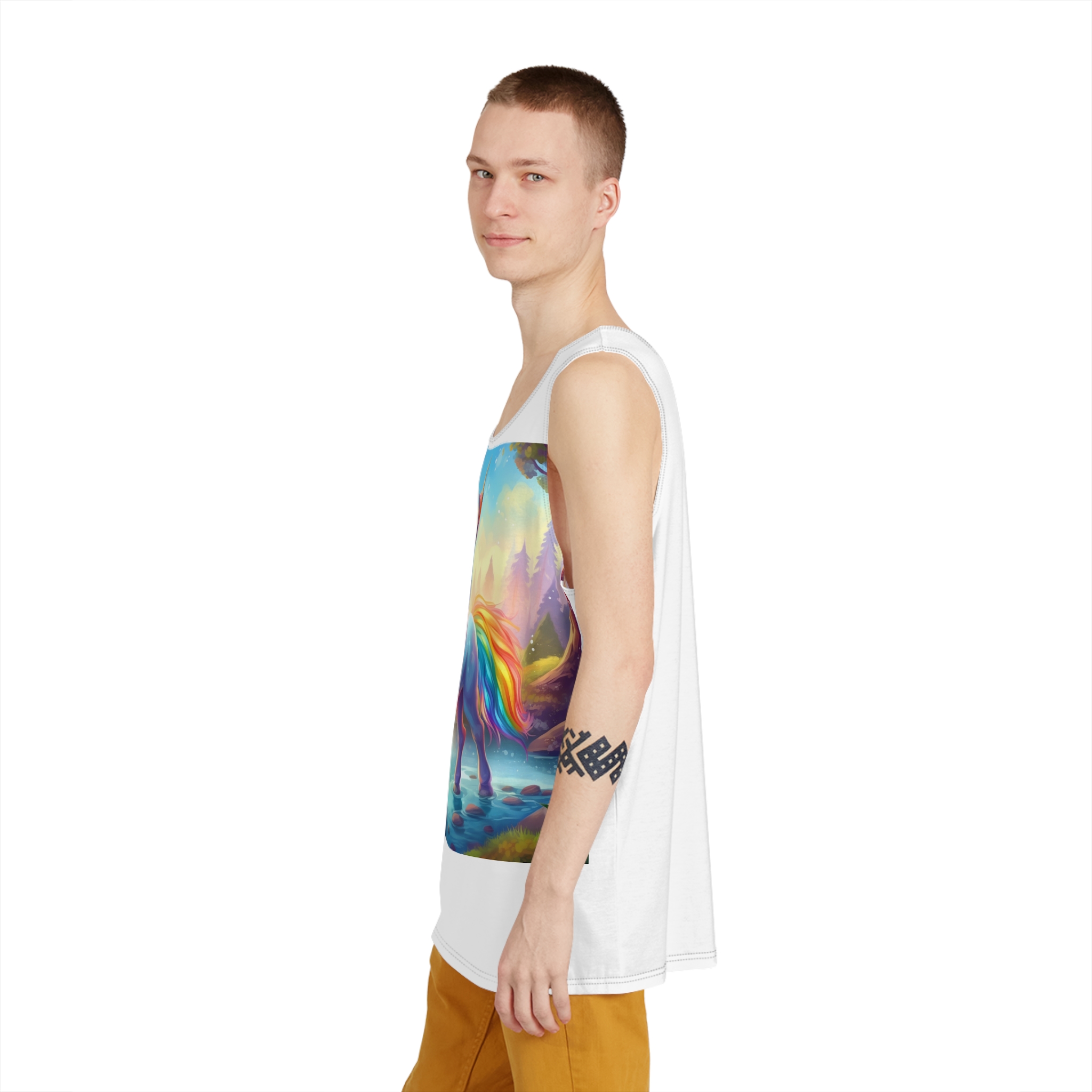 Unicorn Standing Stream Water Forest Generative Ai Mens Tank Aop