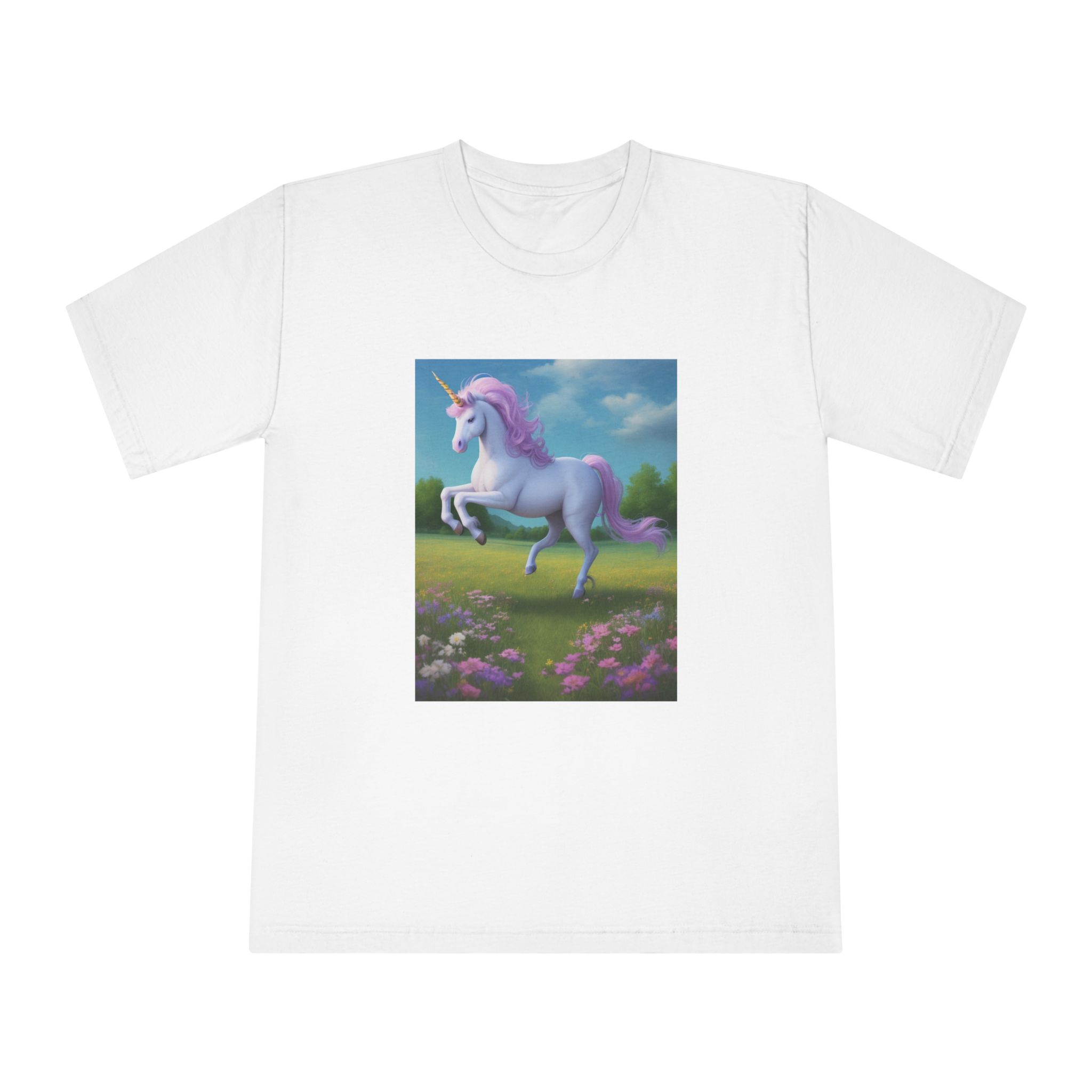 Beautiful Unicorn Running Magical Meadow Unicorn Background Images Whimsical Unicorn (3) Unisex Classic Crewneck T Shirt