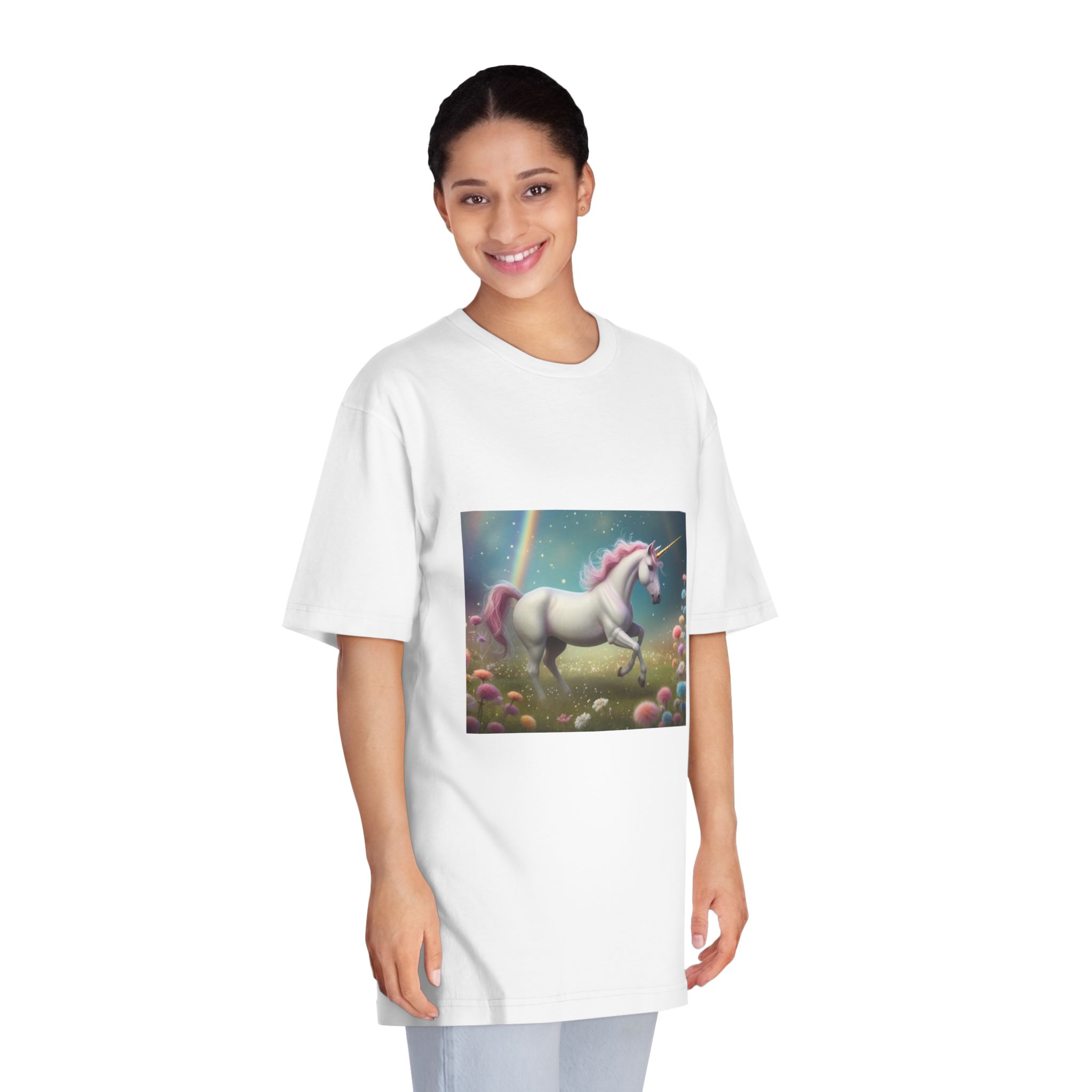 Beautiful Unicorn Running Magical Meadow Unicorn Background Images Whimsical Unicorn (54) Unisex Classic Crewneck T Shirt - Image 3