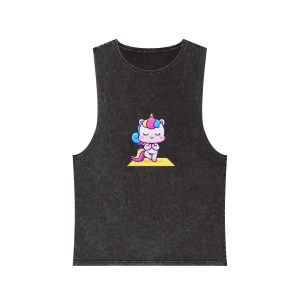 Cute Unicorn Yoga Unisex Stonewash Tank Top