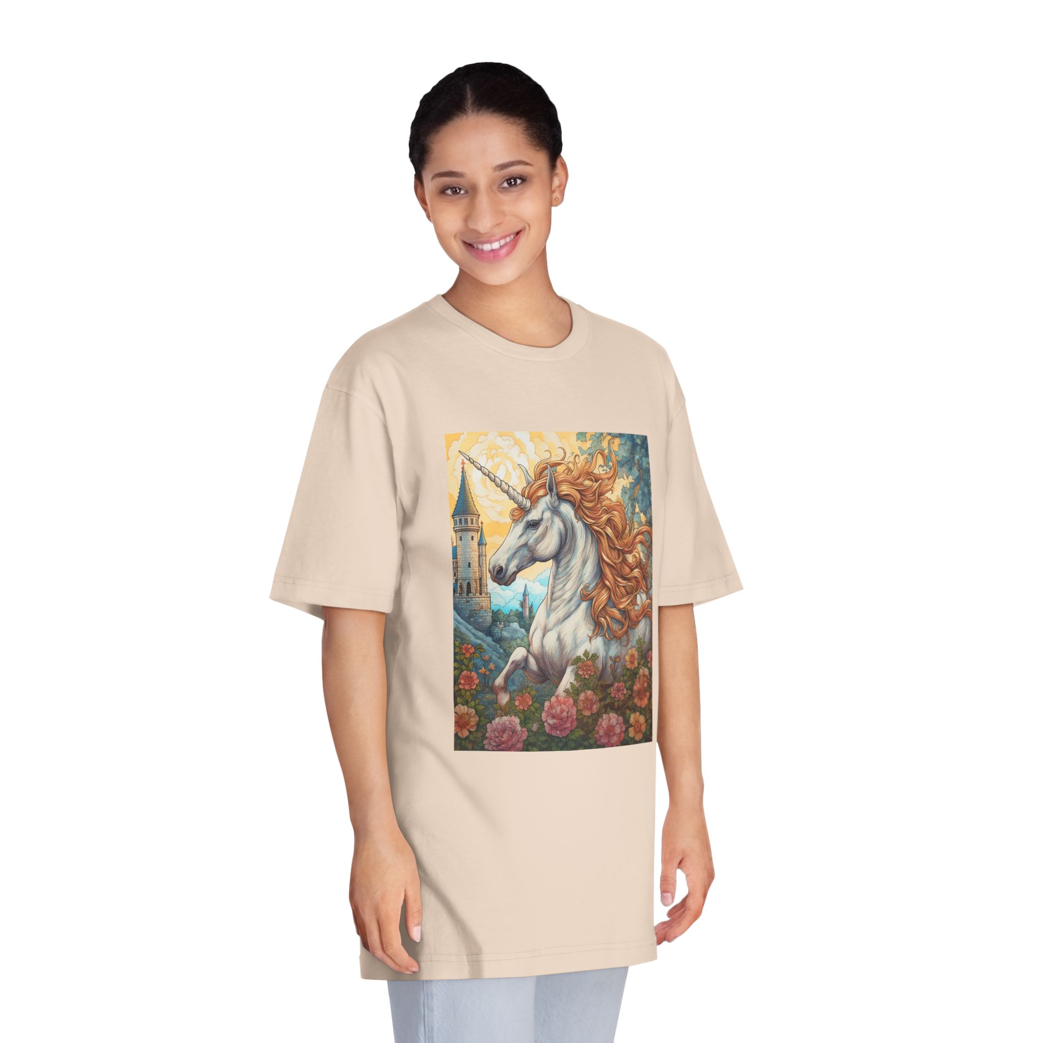 Painting Unicorn With Long Mane Castle Background Generative Ai Unisex Classic Crewneck T Shirt - Image 11