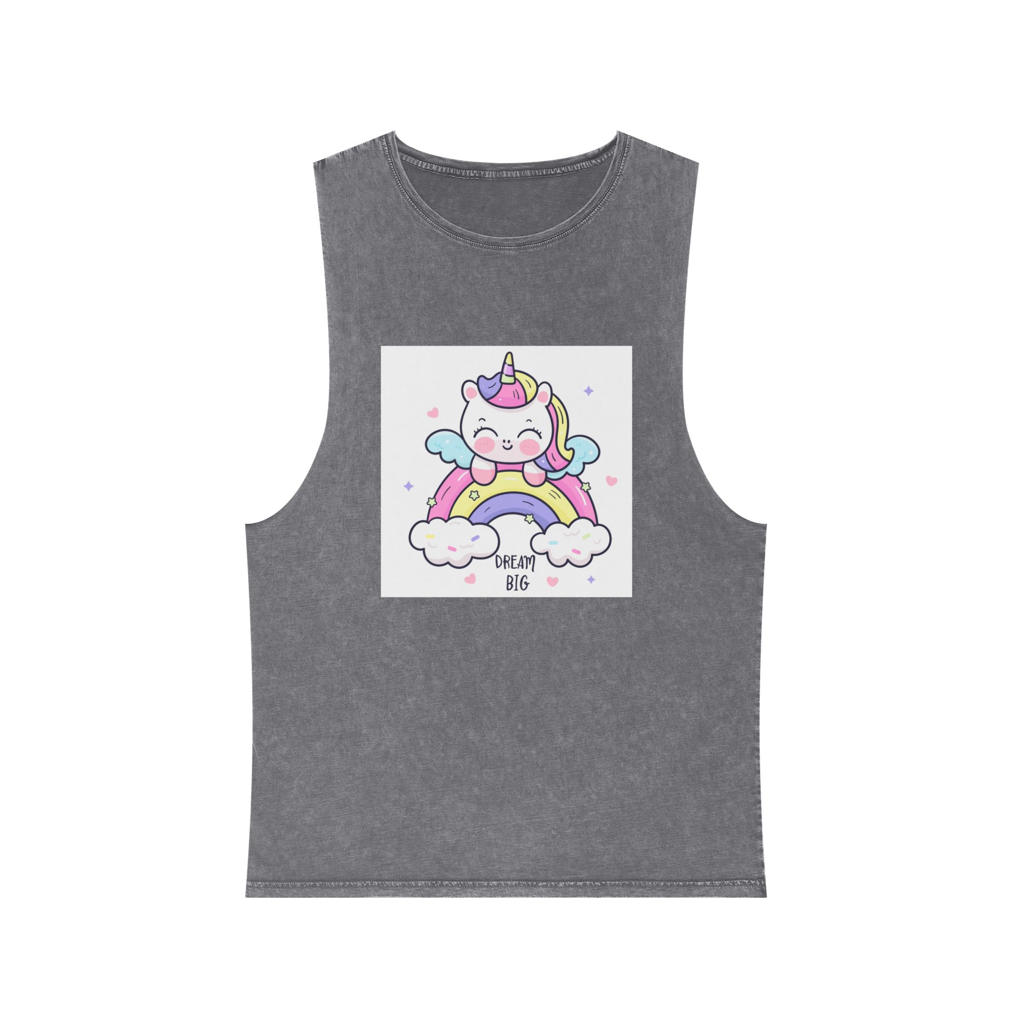 Cute Unicorn Rainbow Kawaii Animal Baby Cartoon Dream Big Unisex Stonewash Tank Top - Image 9
