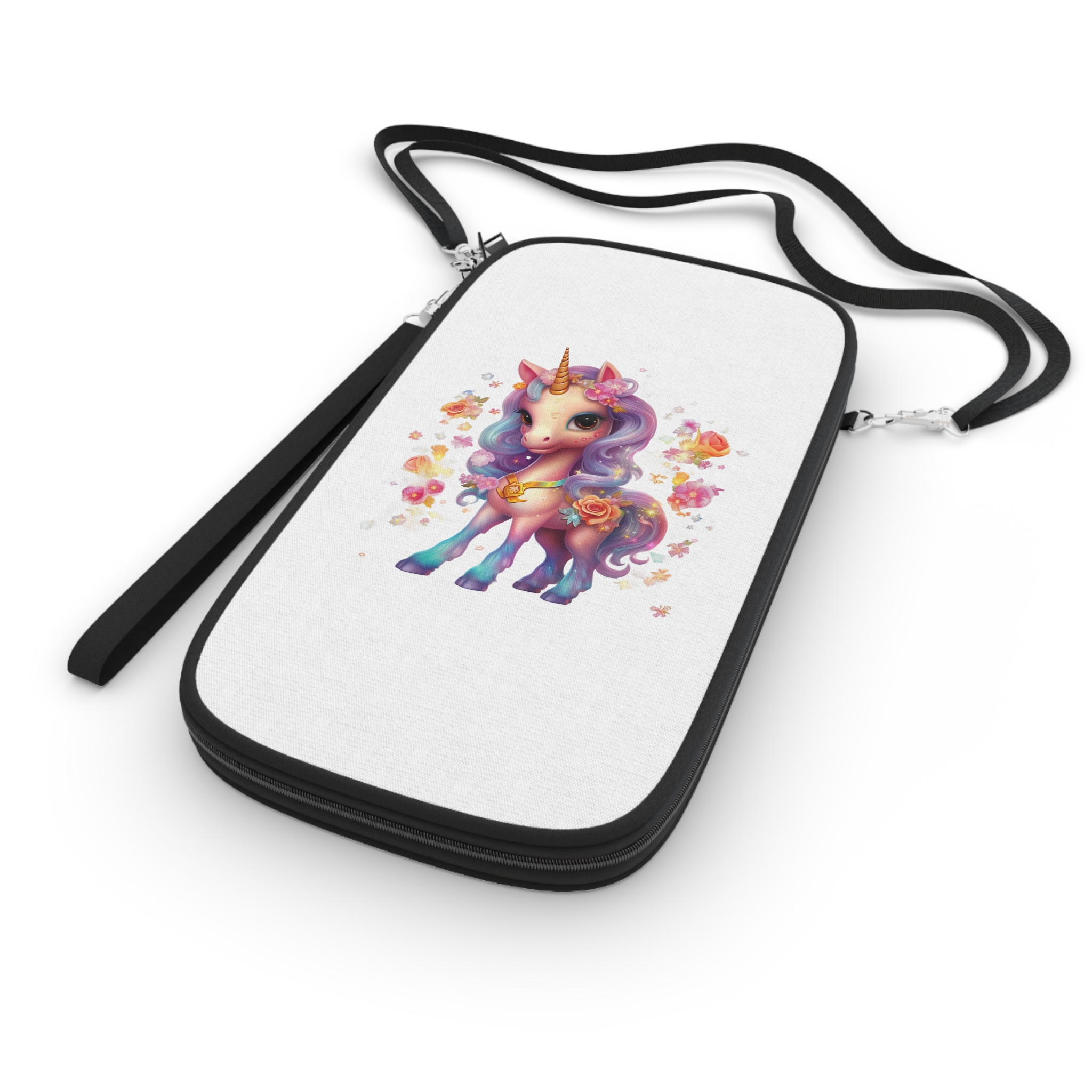 Illustration Unicorn Cartoon With Flower White Background Generative Ai (1) Passport Wallet - Image 3