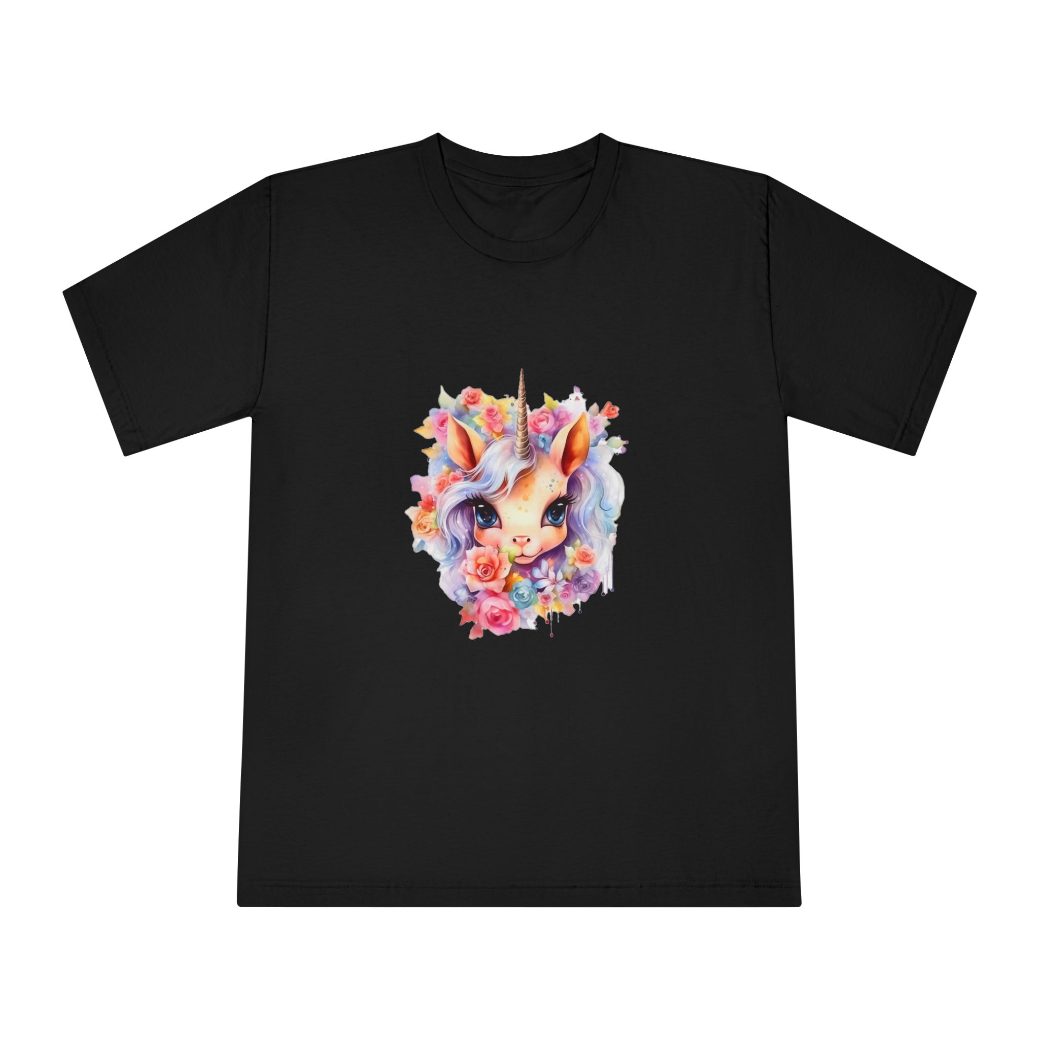 Cute Colorful Magic Unicorn With Flowers Watercolor Style (4) Copy Unisex Classic Crewneck T Shirt - Image 5