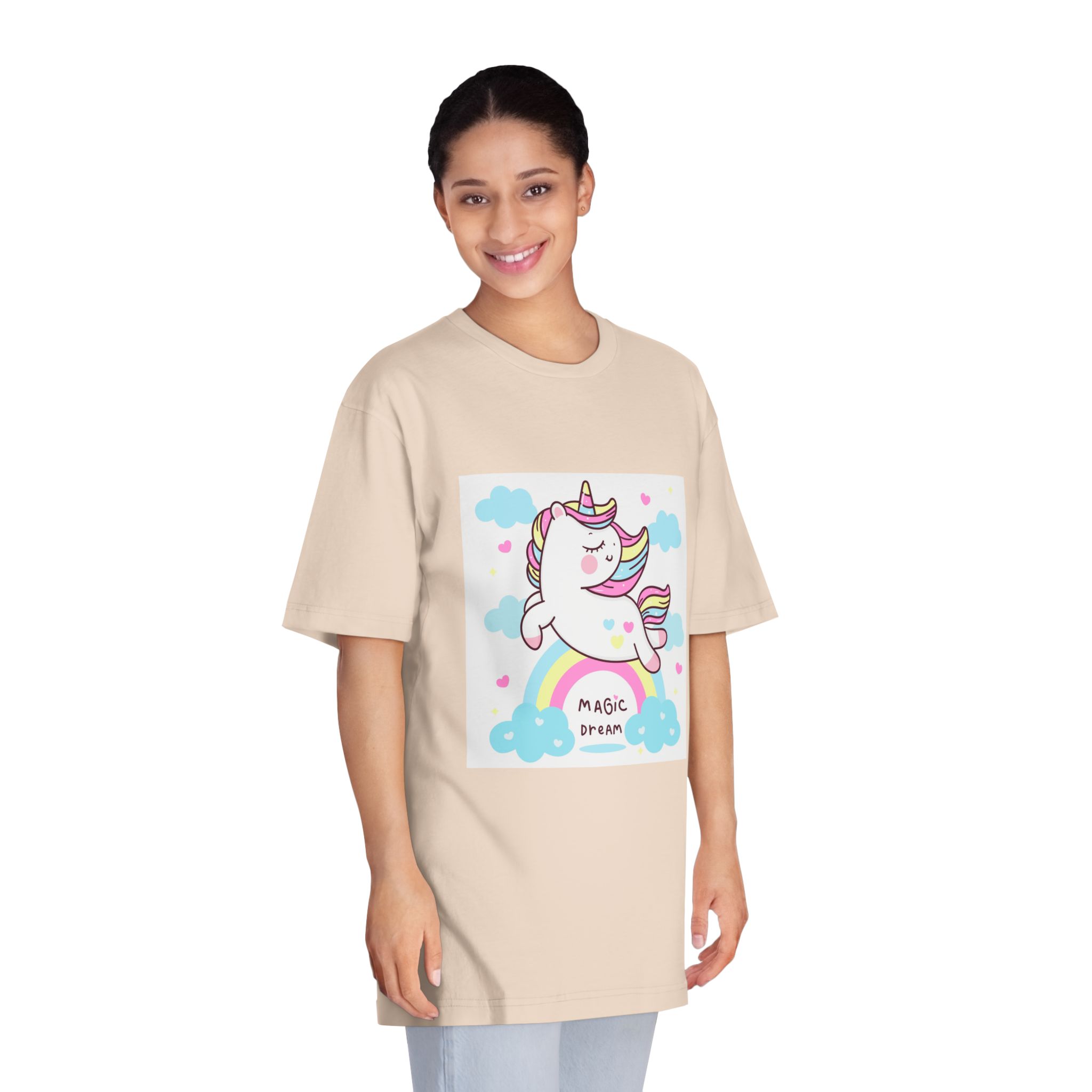 Cute Unicorn Pegasus Vector Fly On Sky With Rainbow Sweet Heart and Cloud Pony Cartoon Pastel Background Valentines Day Unisex Classic Crewneck T Shirt - Image 11