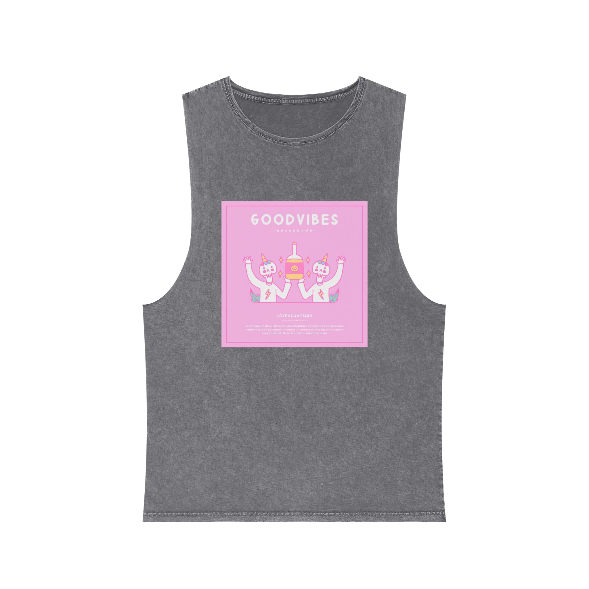 Cute Unicorn Skulls Holding Beer Bottle Illustration T Shirt Poster Unisex Stonewash Tank Top - Image 9