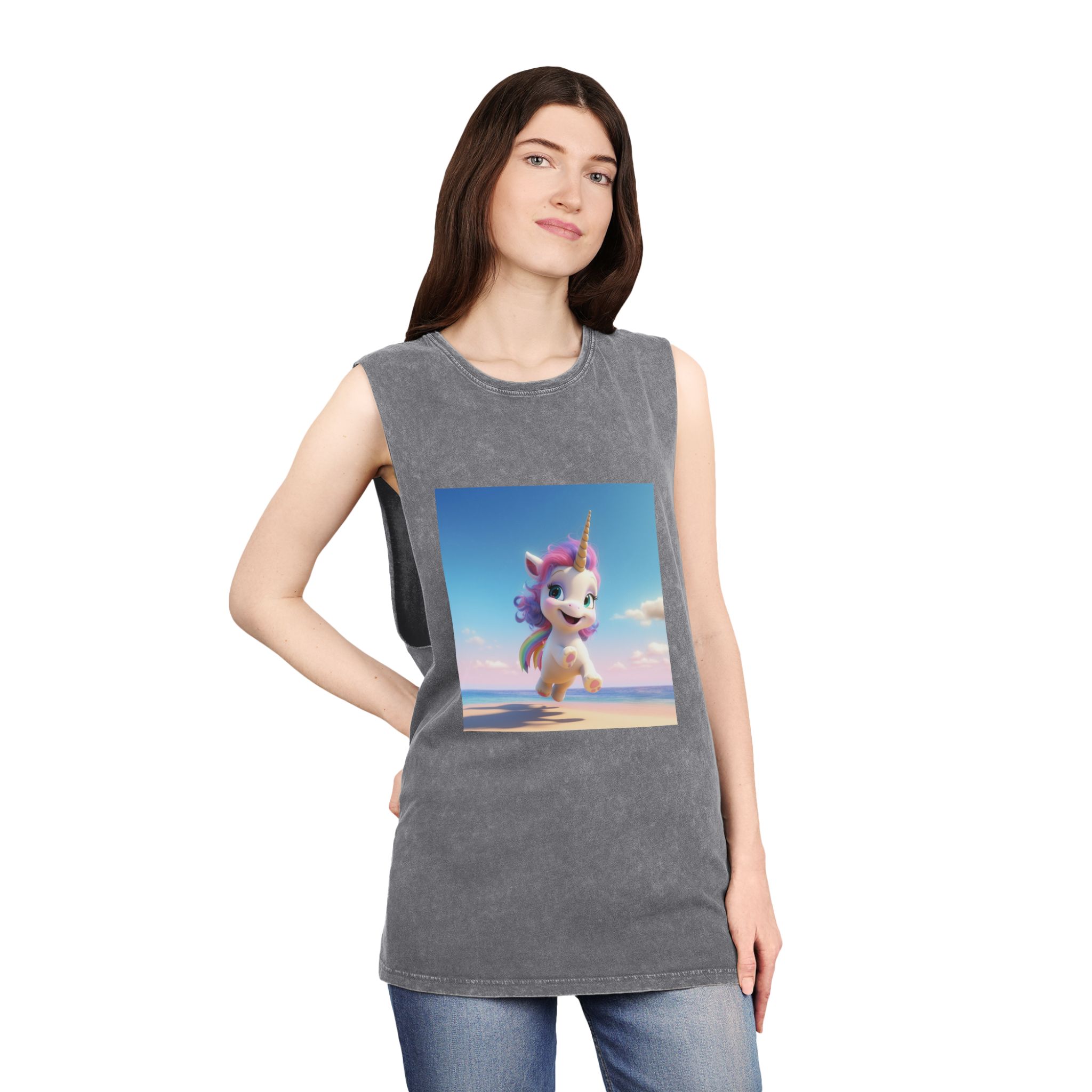 Animated Unicorn Children Unisex Stonewash Tank Top - Image 12
