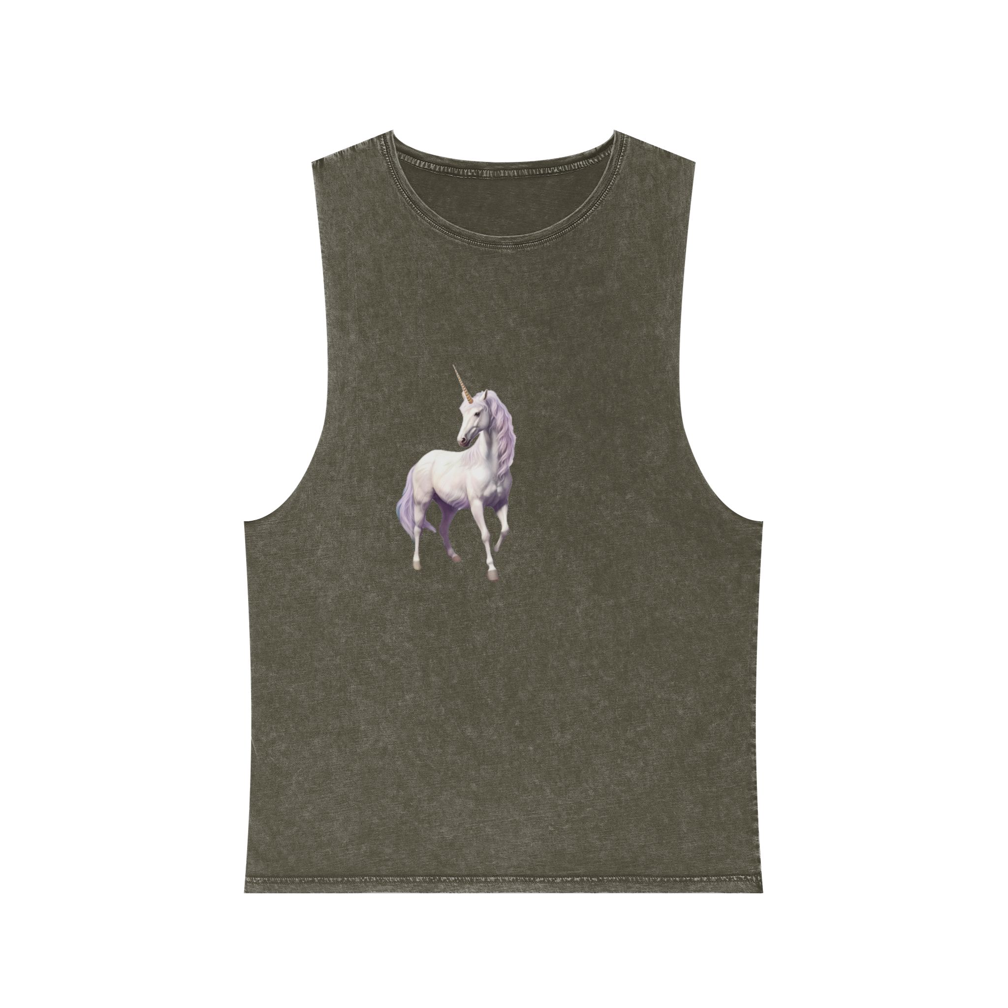 Unicorn Standing Field Flowers With Mountains Background Generative Ai Unisex Stonewash Tank Top - Image 5