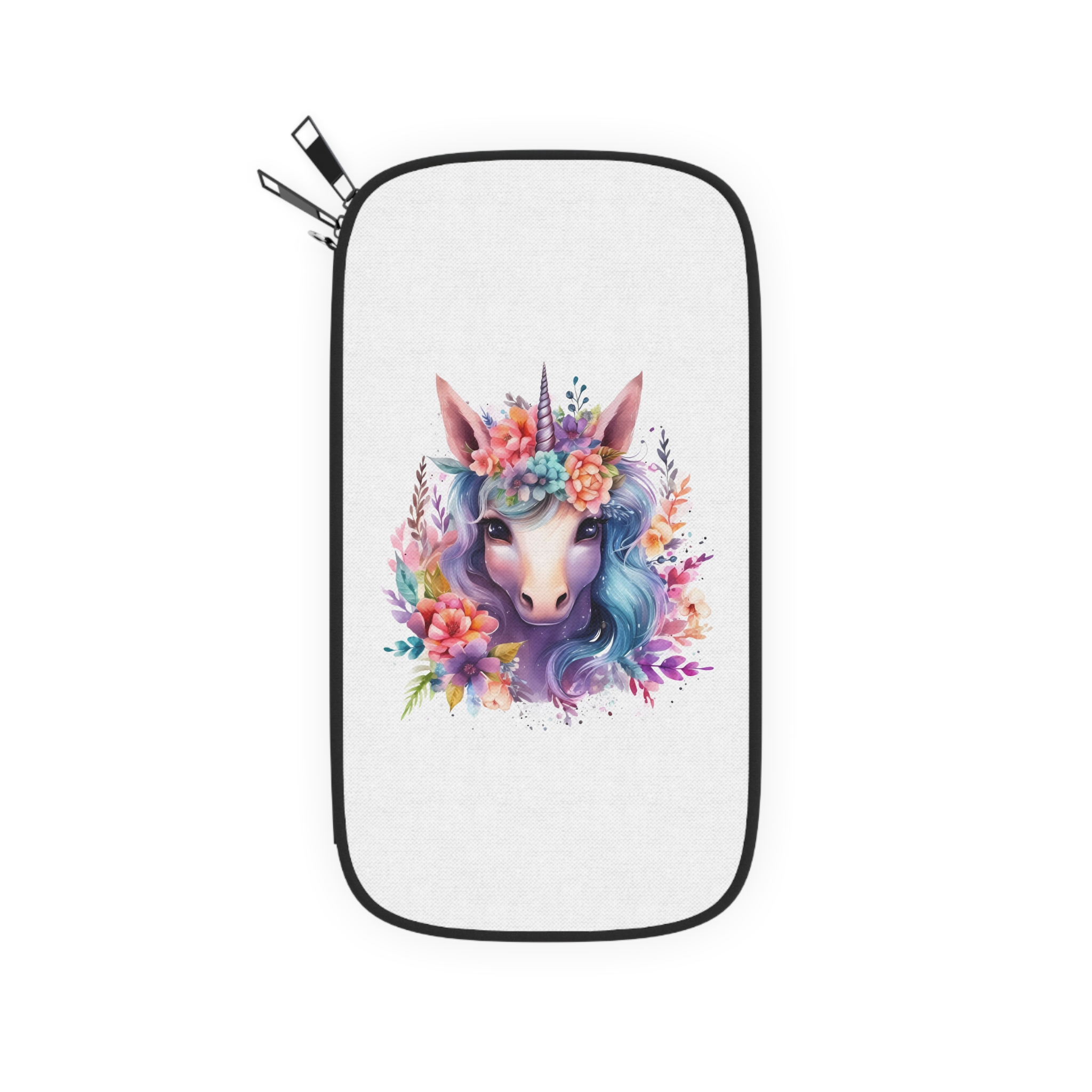 Cute Colorful Magic Unicorn With Flowers Watercolor Style (5) Passport Wallet - Image 2