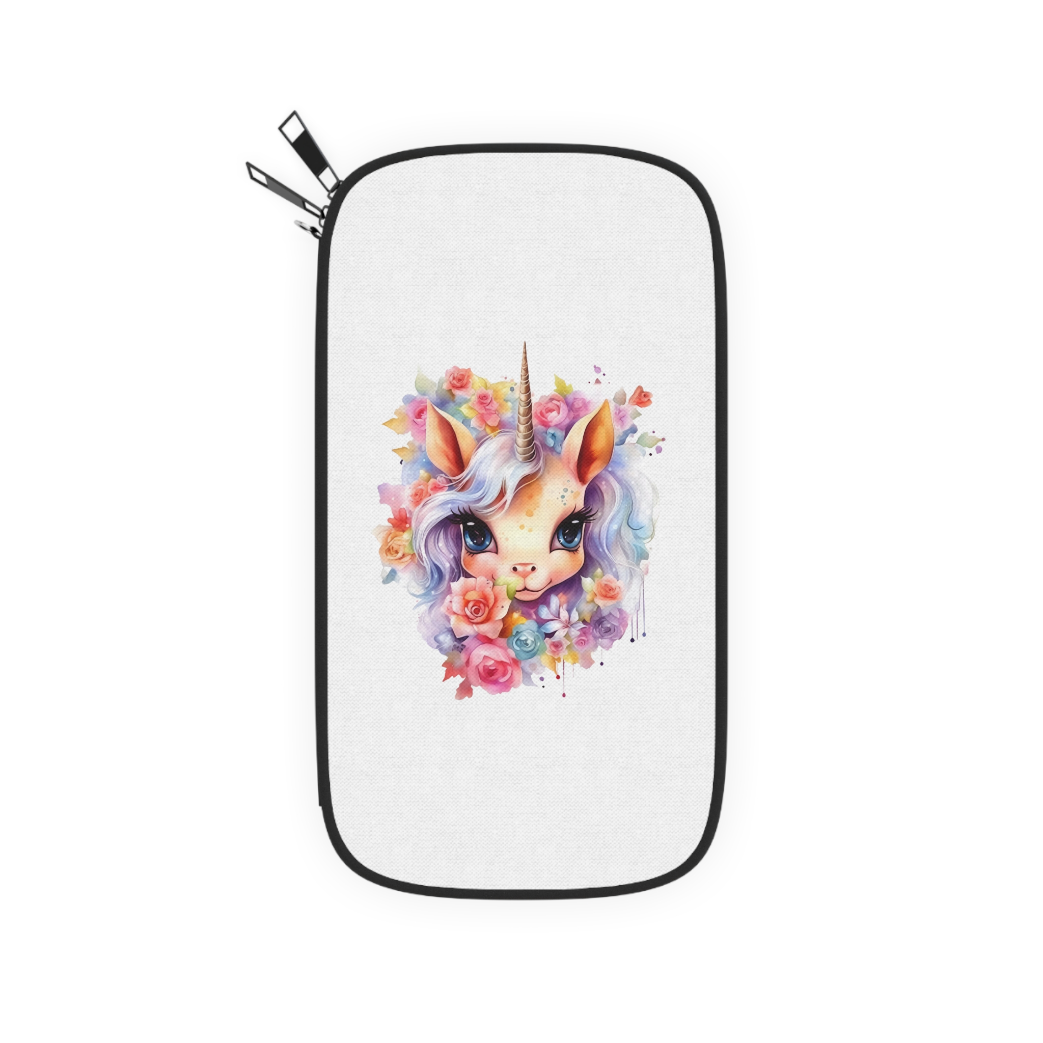 Cute Colorful Magic Unicorn With Flowers Watercolor Style (4) Copy Passport Wallet - Image 2