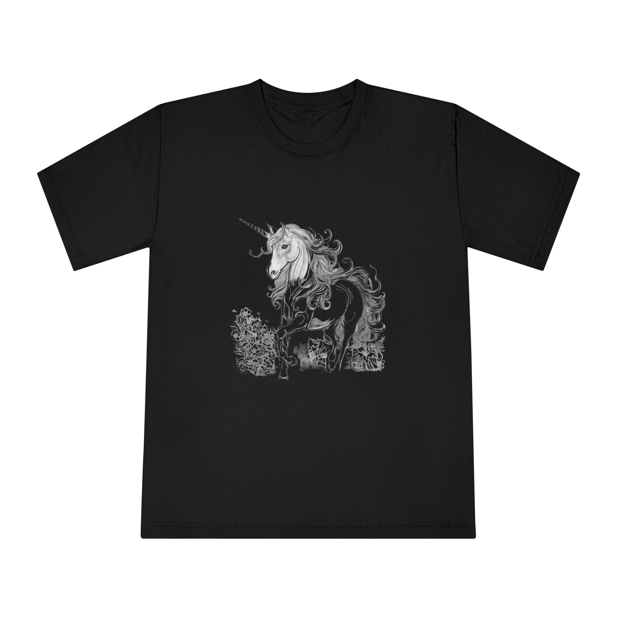 Unicorn Black White Sketch Coloring Book Ai Generated Art Unisex Classic Crewneck T Shirt - Image 5