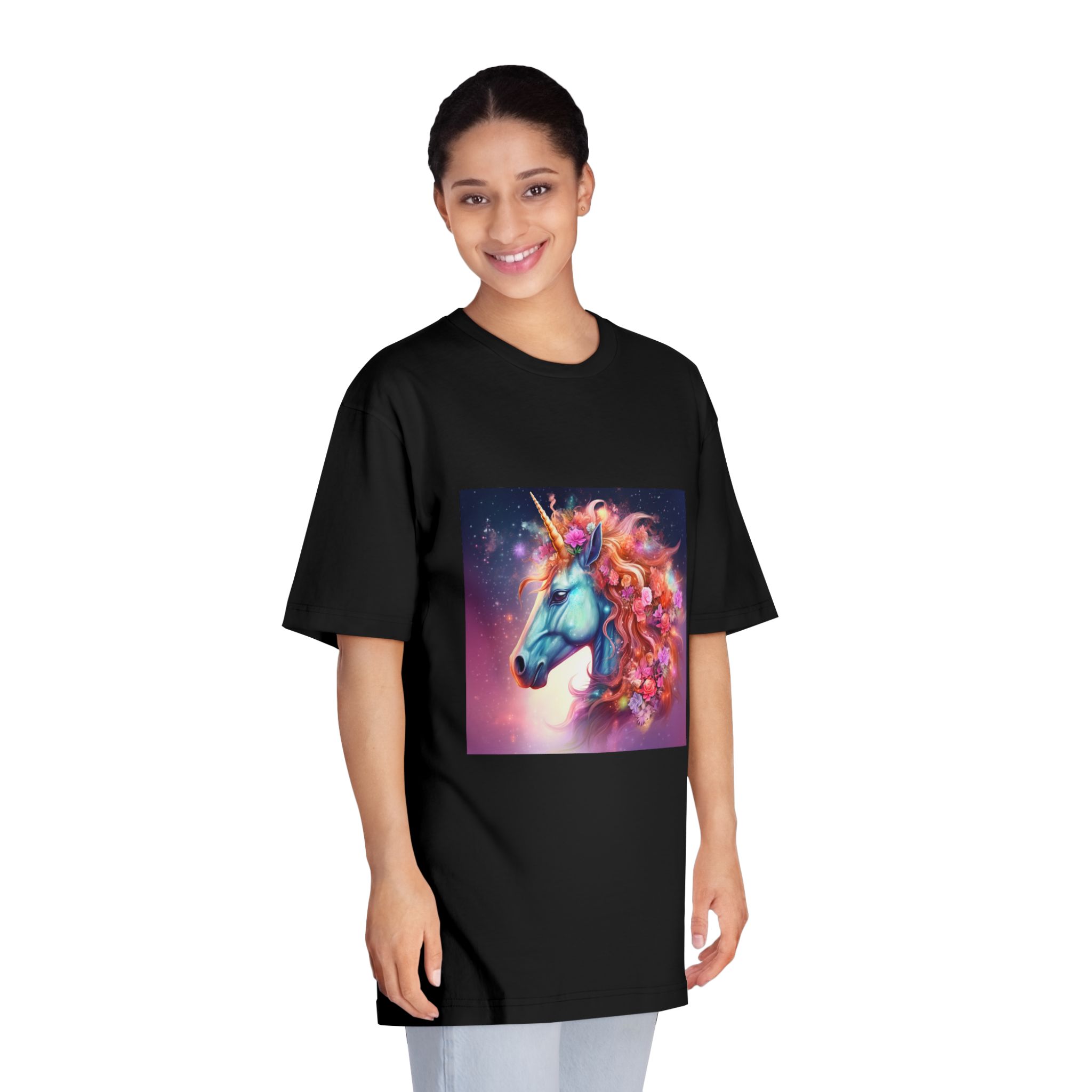 Unicorn With Flowers Its Mane Star Background Generative Ai Unisex Classic Crewneck T Shirt - Image 7