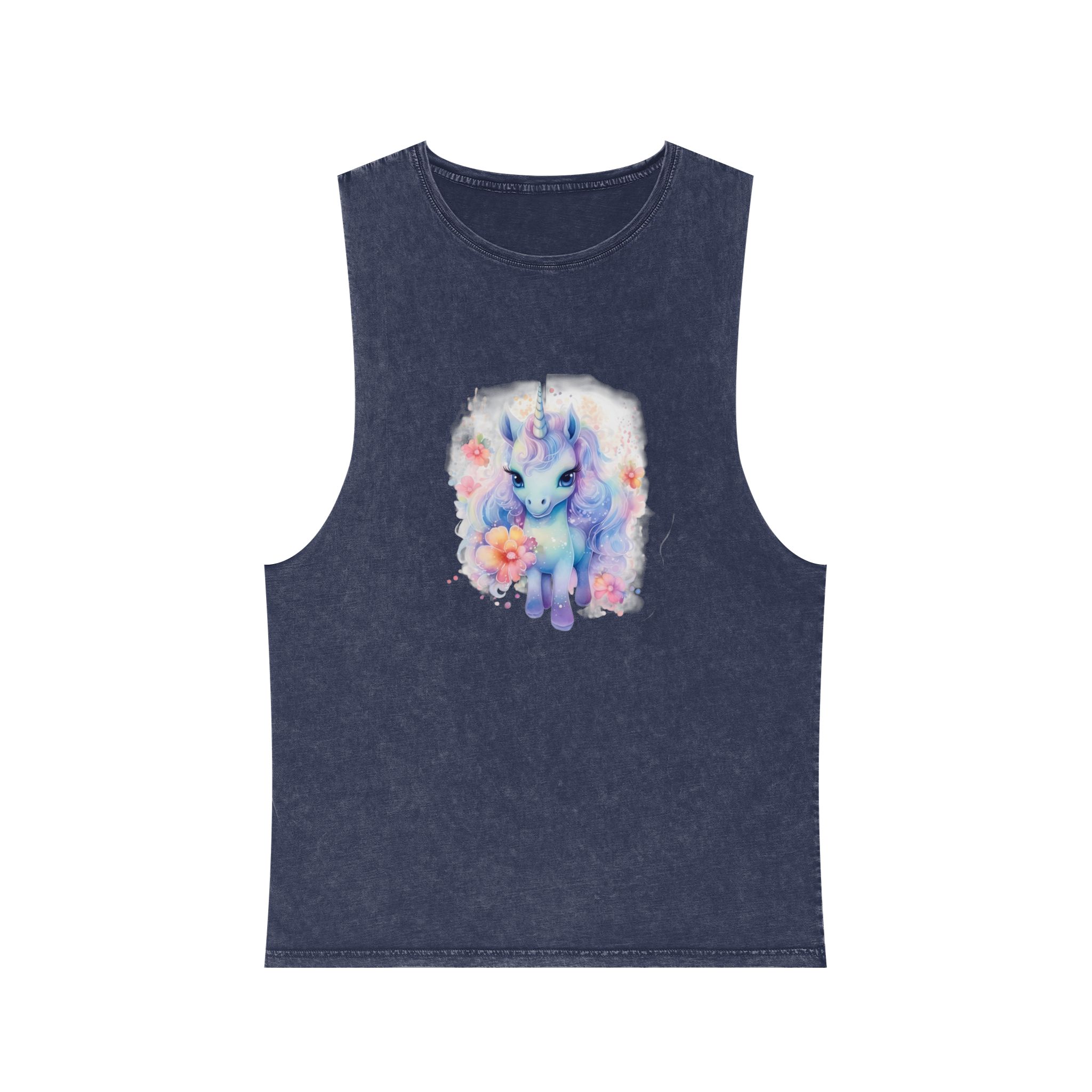 Cute Colorful Magic Unicorn With Flowers Watercolor Style Copia Unisex Stonewash Tank Top - Image 13