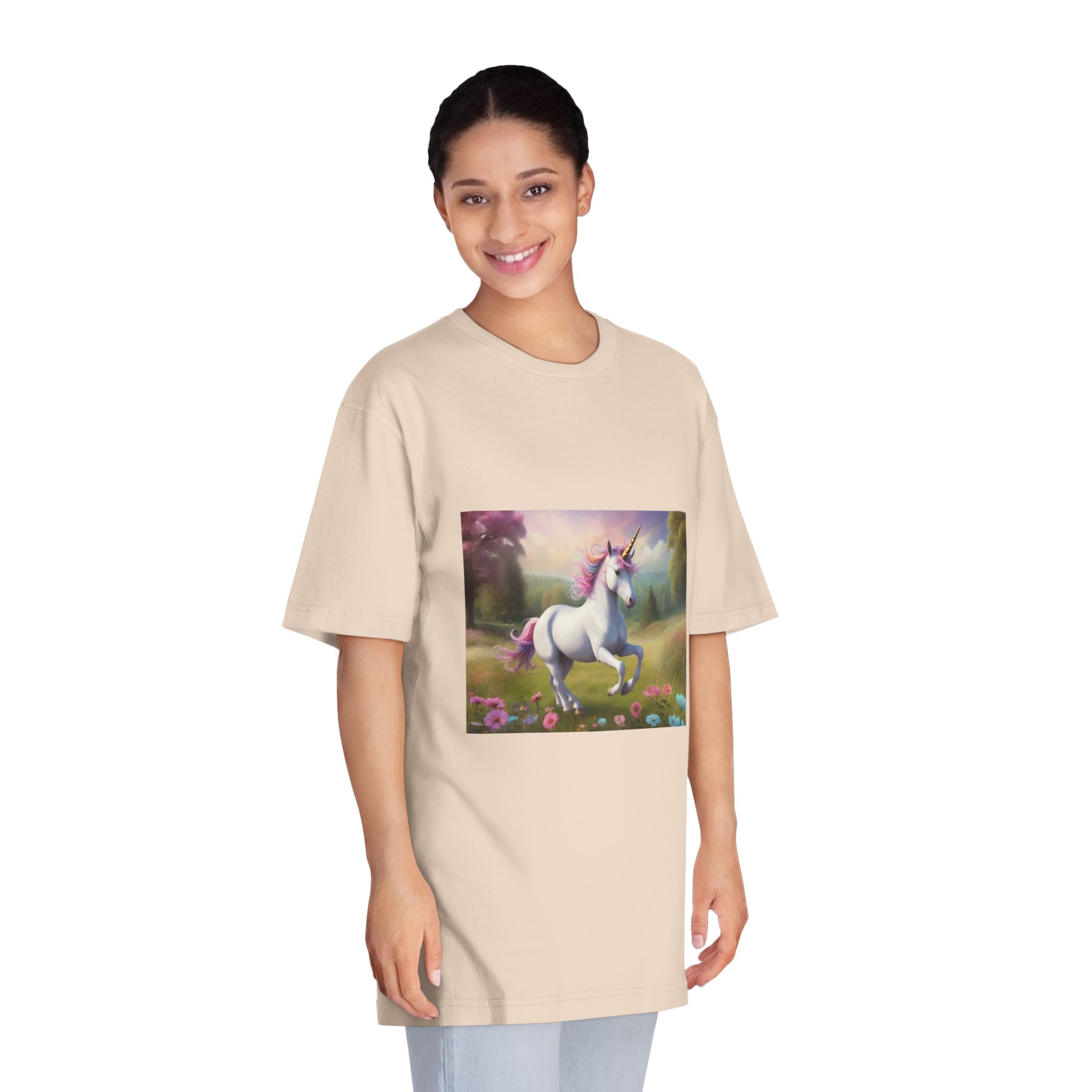 Beautiful Unicorn Running Magical Meadow Unicorn Background Images Whimsical Unicorn (85) Unisex Classic Crewneck T Shirt - Image 11