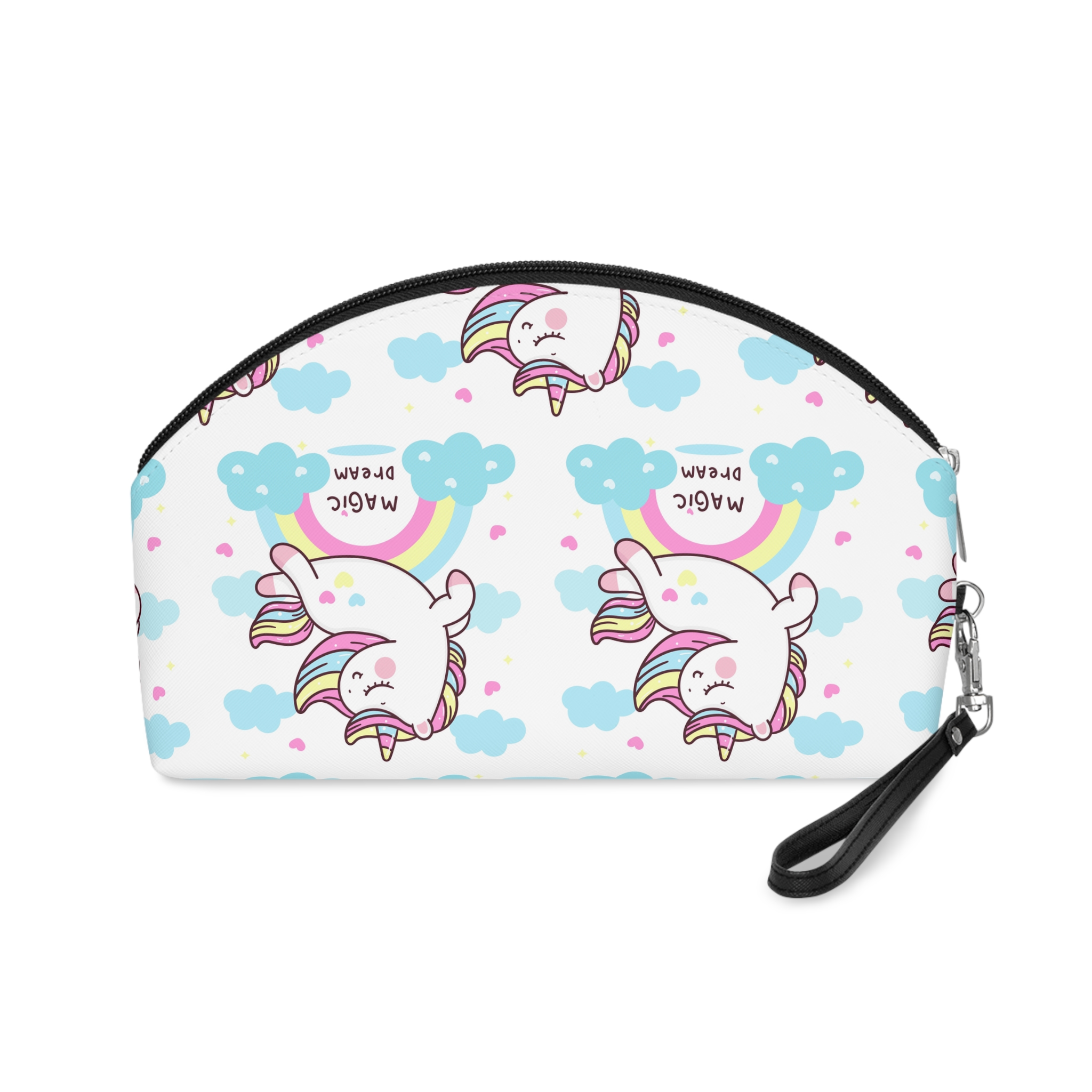 Cute Unicorn Pegasus Vector Fly On Sky With Rainbow Sweet Heart and Cloud Pony Cartoon Pastel Background Valentines Day (còpia) Makeup Bag - Image 2