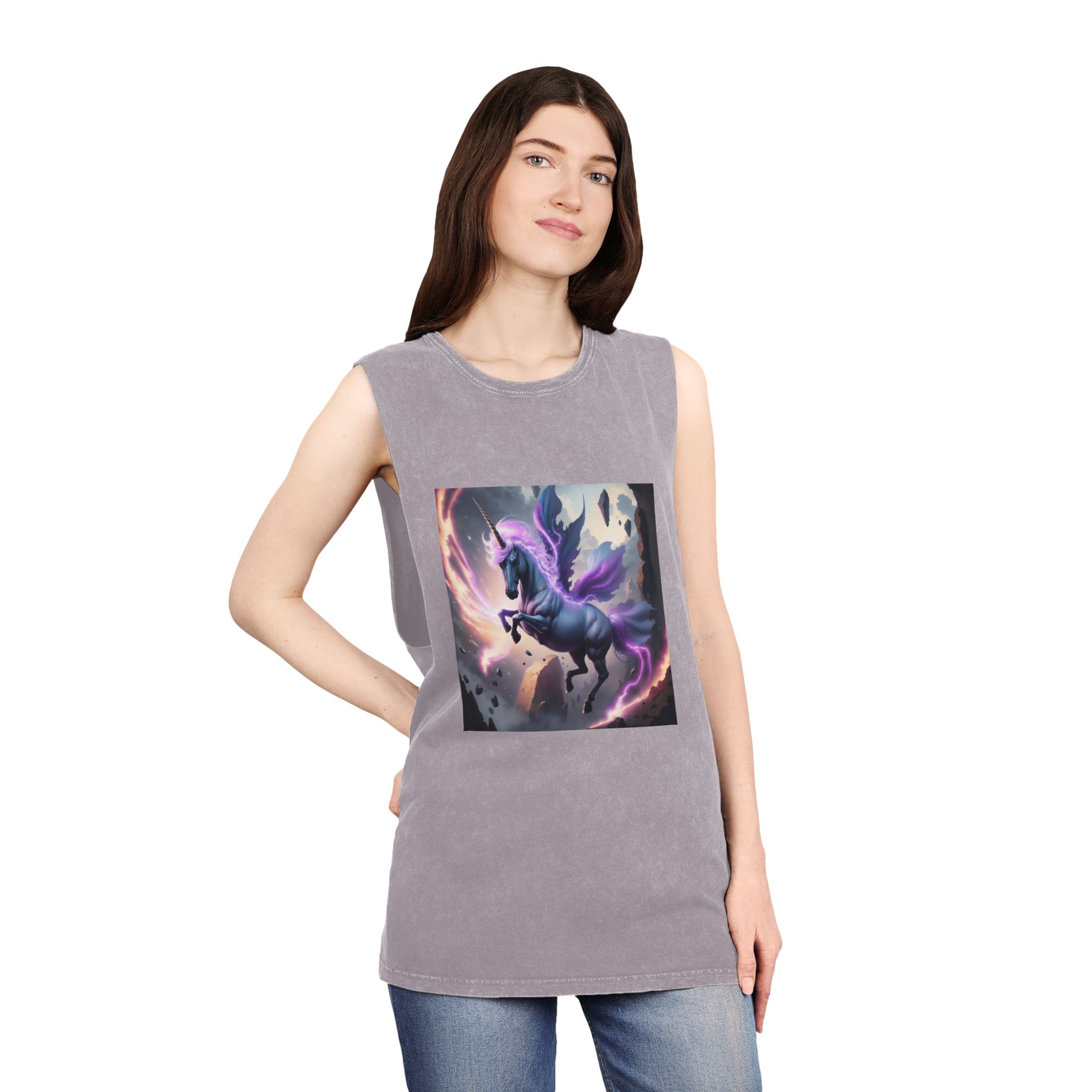 Unicorn Painting Unisex Stonewash Tank Top - Image 20