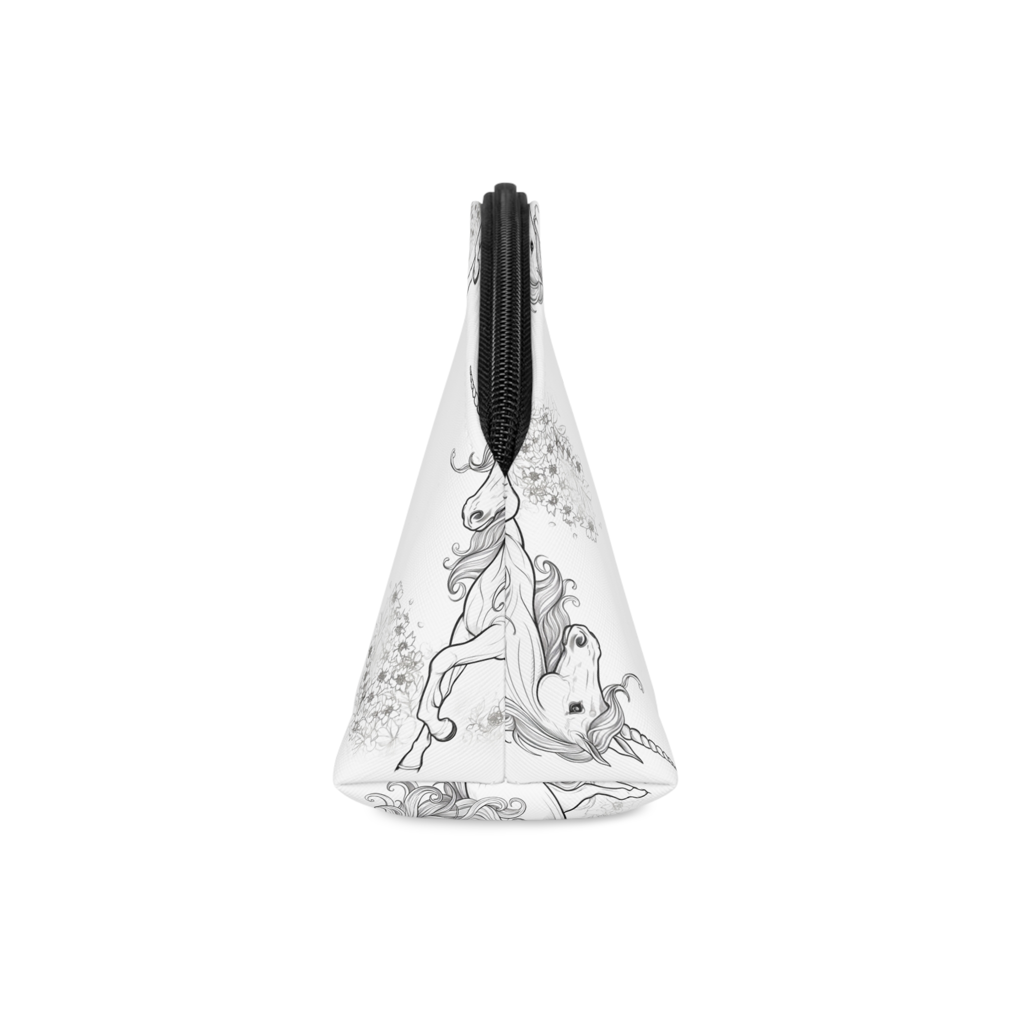 Unicorn Black White Sketch Coloring Book Ai Generated Art Makeup Bag - Image 4