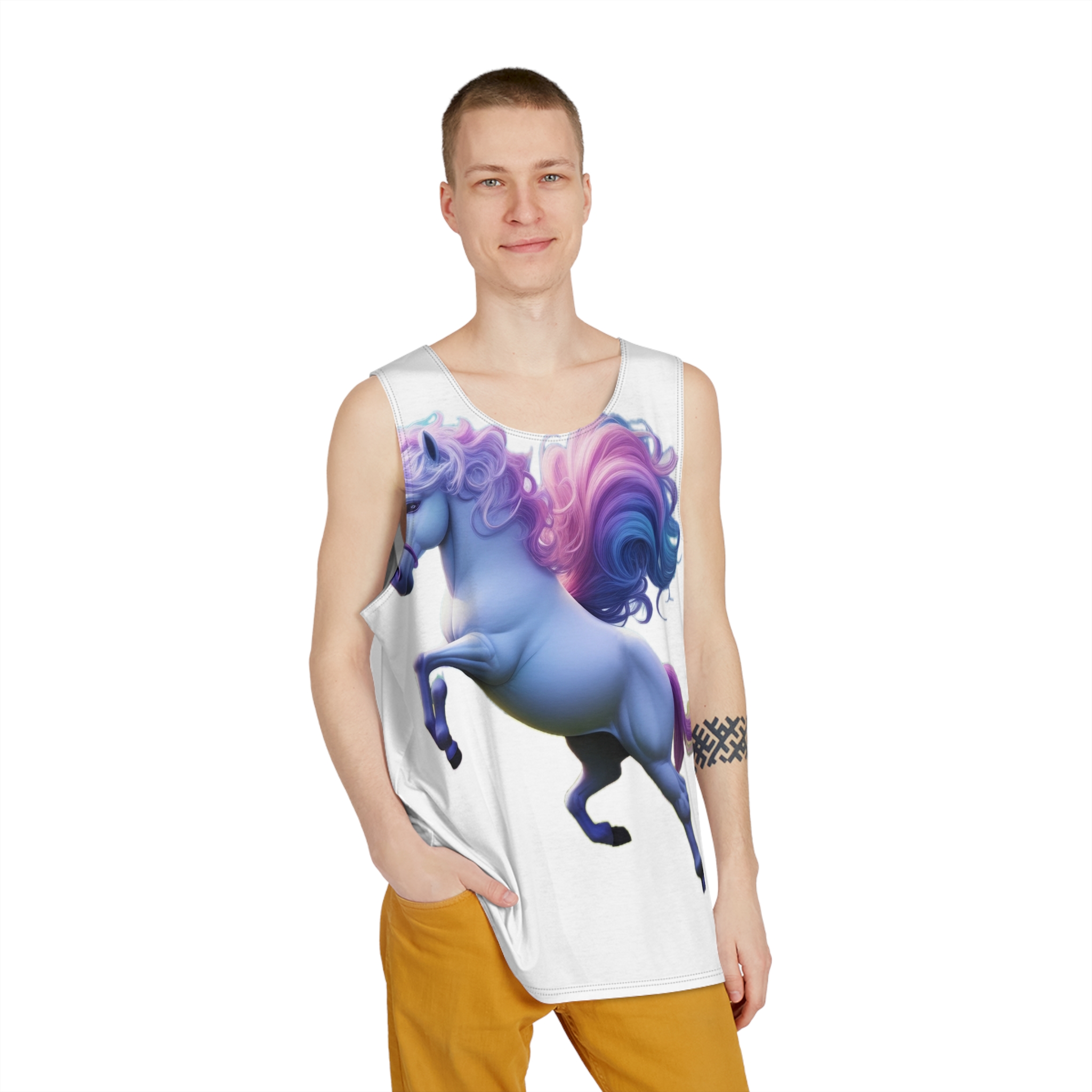 Beautiful Unicorn Running Magical Meadow Unicorn Background Images Whimsical Unicorn (26) Mens Tank Aop - Image 3