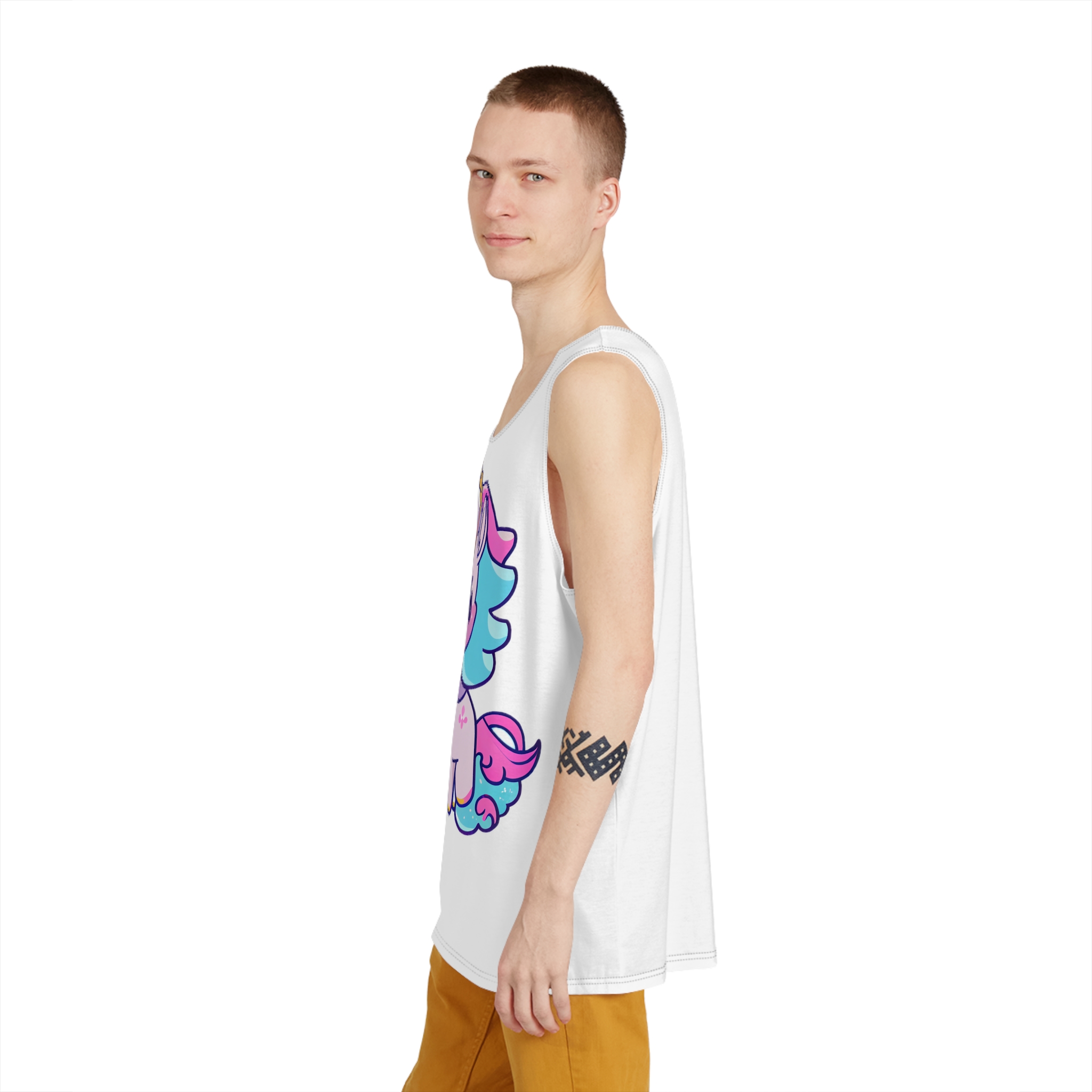 There Is Cartoon Unicorn With Heart Its Chest Generative Ai Mens Tank Aop