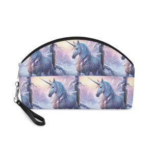 Unicorn Snow With Pink Sky Background Generative Ai Makeup Bag