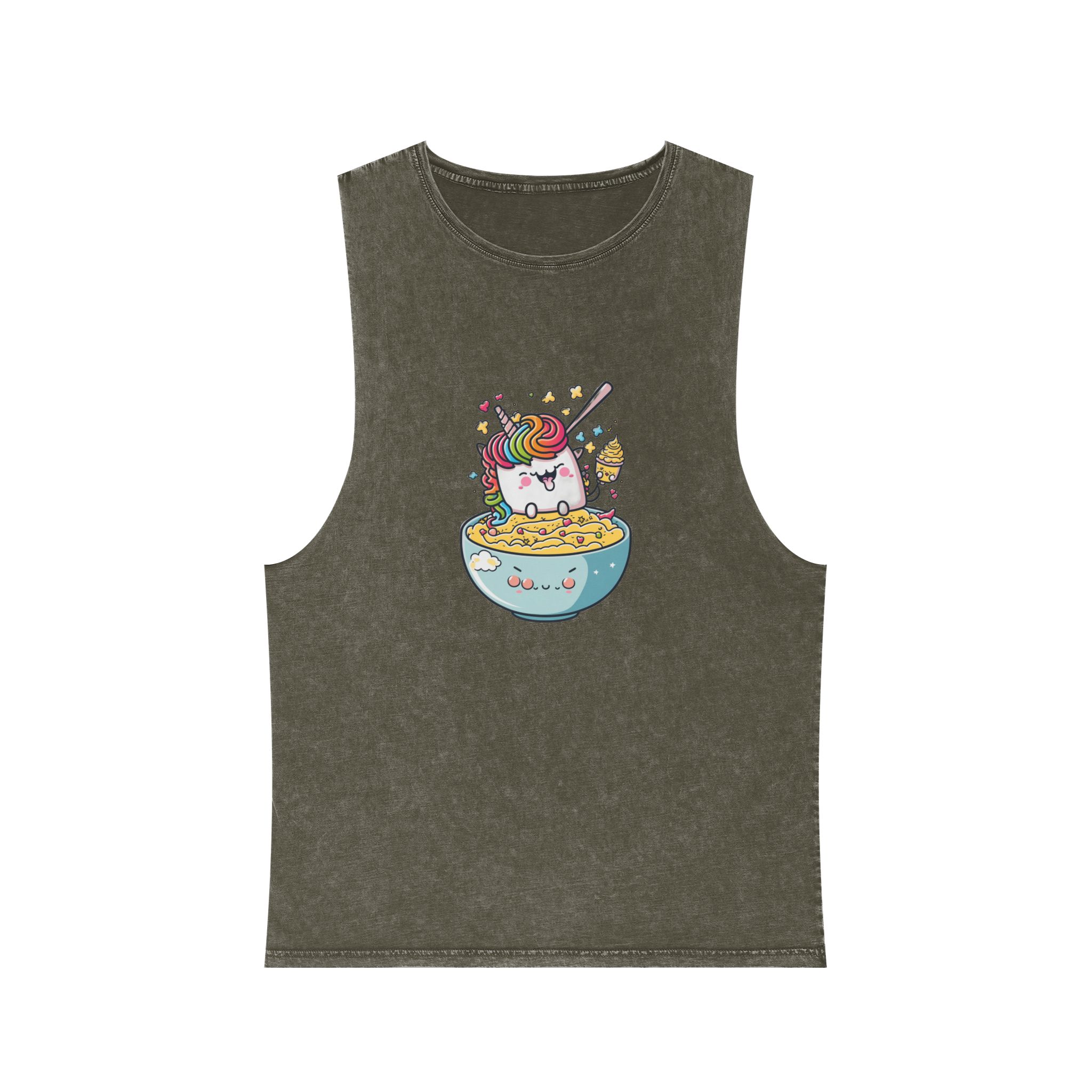 Cute Kawaii Unicorn Graphic Eating Ramen Unisex Stonewash Tank Top - Image 5