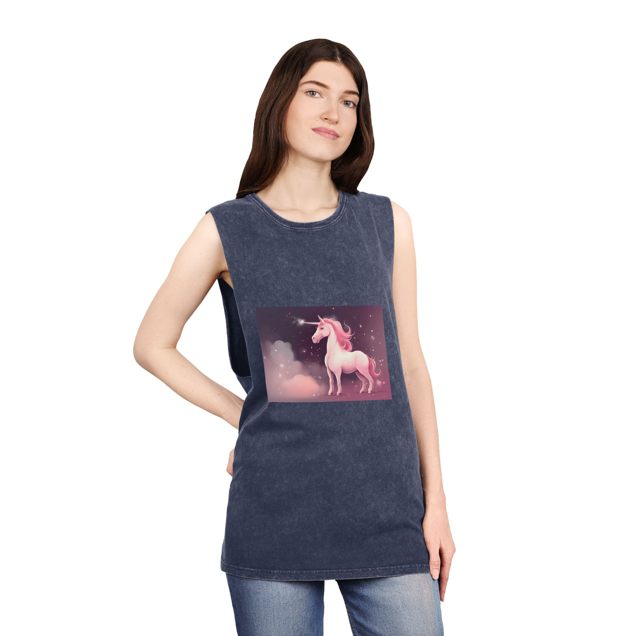 Pink Unicorn Fantastic Illustration Unisex Stonewash Tank Top - Image 16
