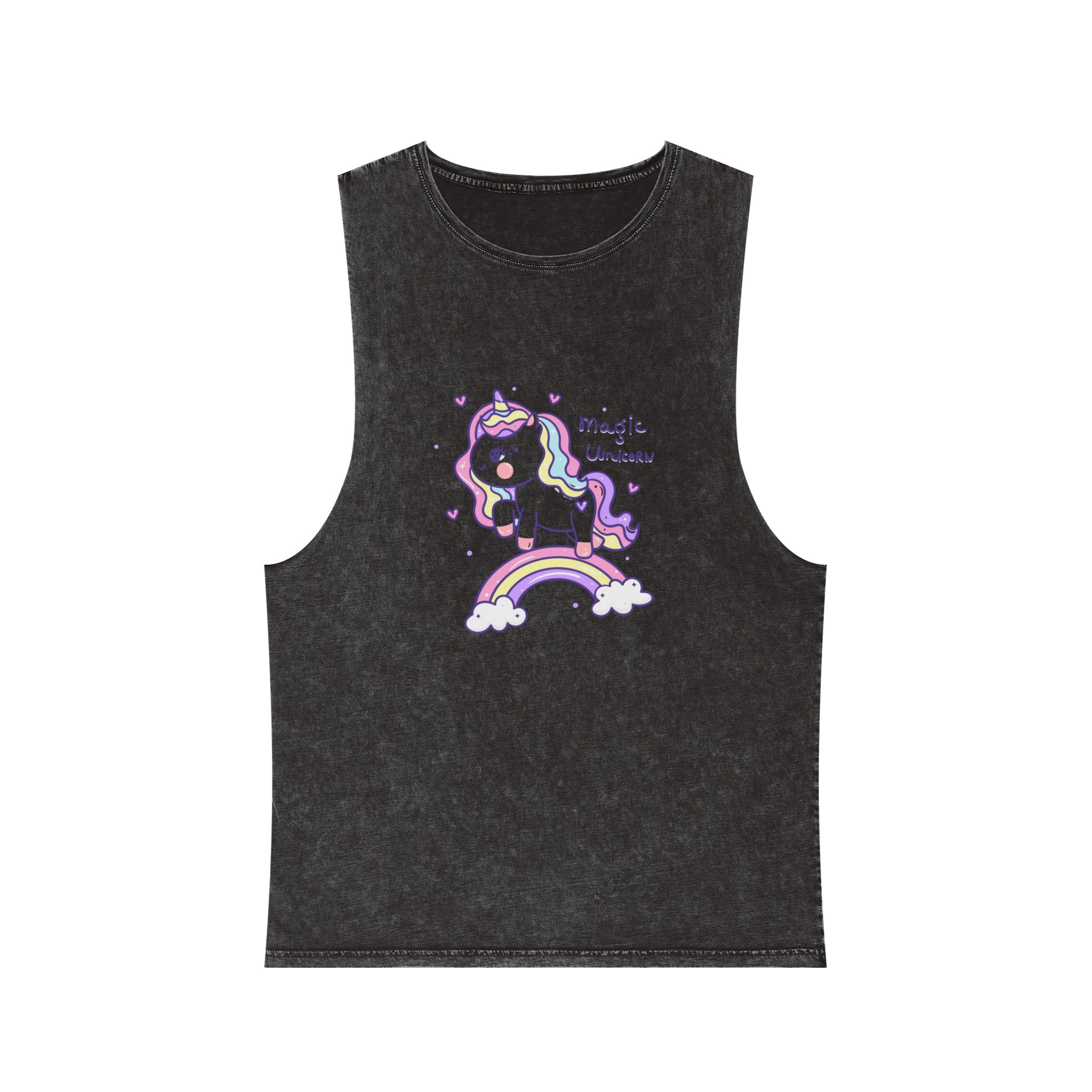 Cute Unicorn Doodle Rainbow Unisex Stonewash Tank Top