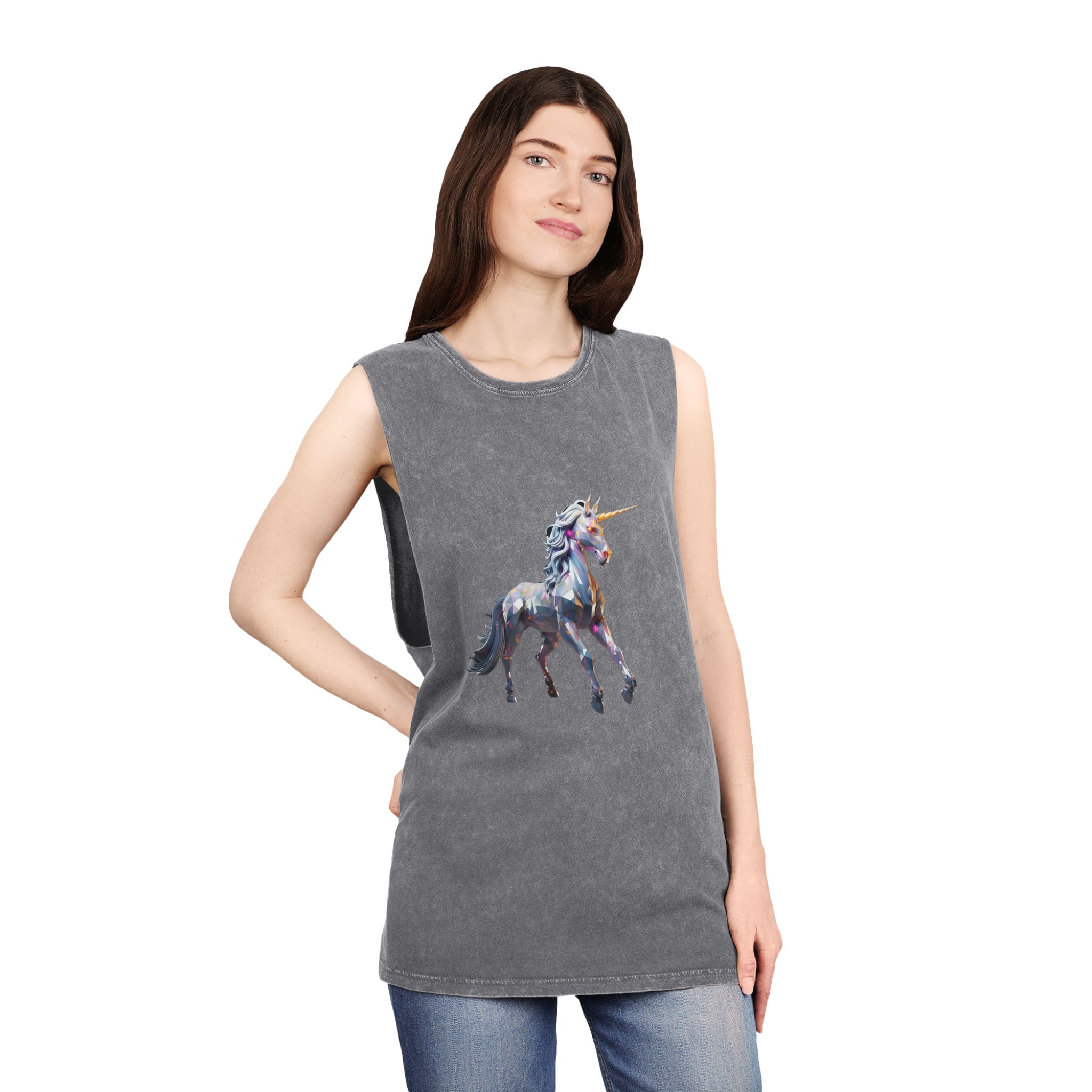 Mythical Unicorn Poly Style Unisex Stonewash Tank Top - Image 12
