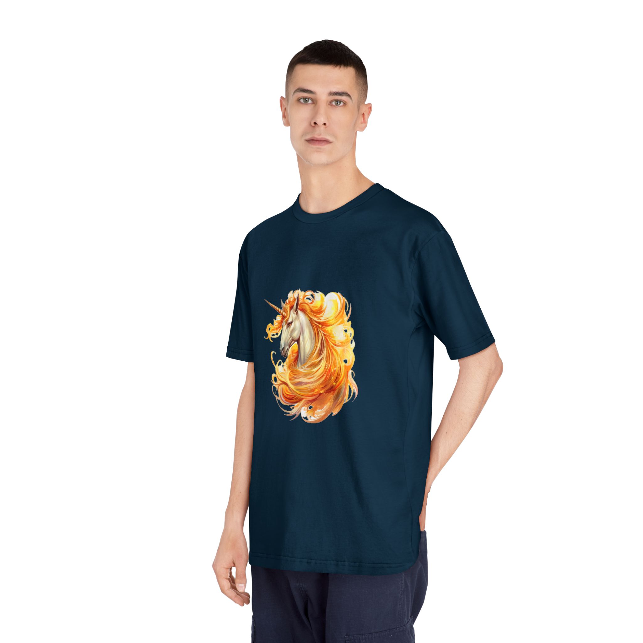 Unicorn With Yellow Mane Orange Orange Flames Unisex Classic Crewneck T Shirt - Image 20