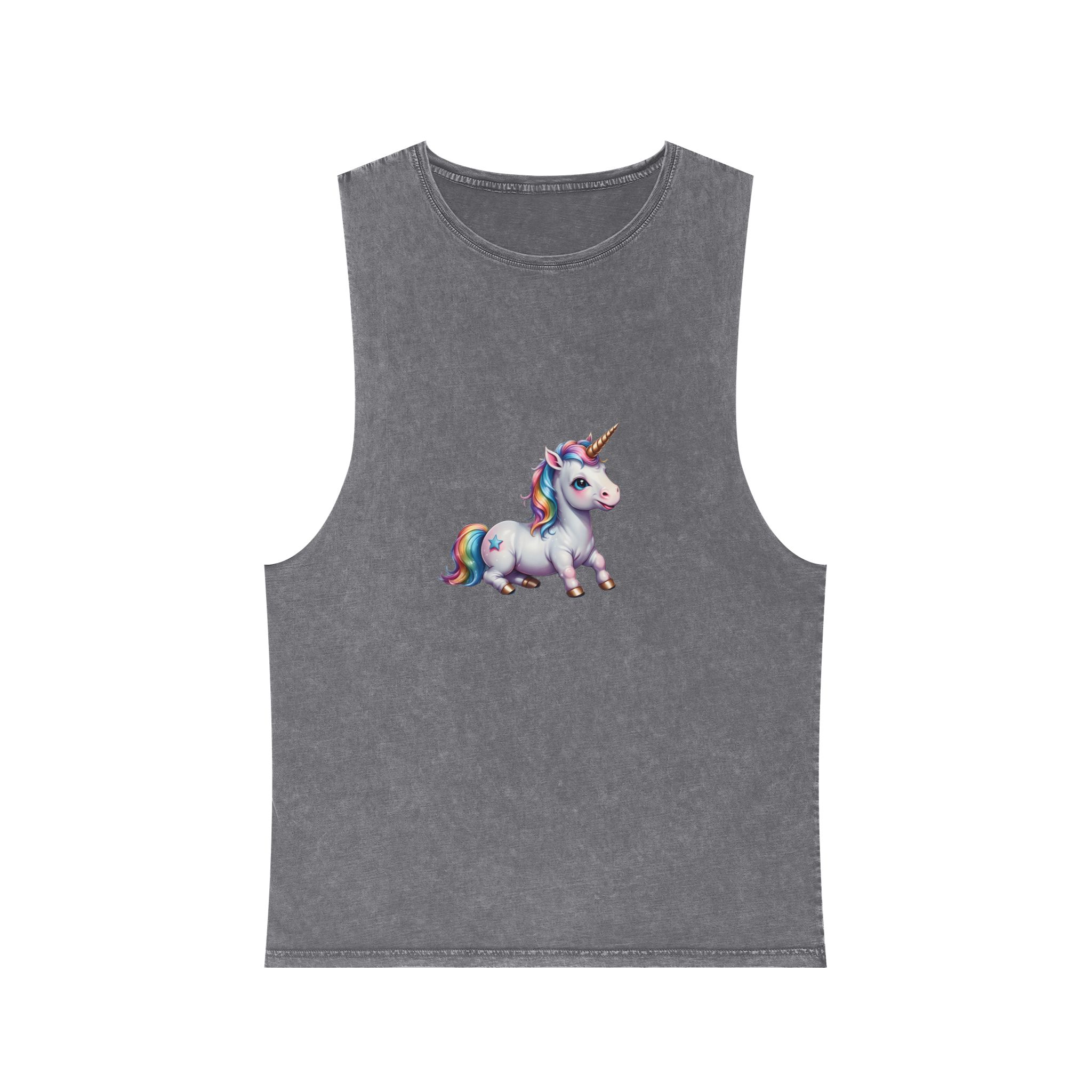 Happy Unicorn Background Sky Rainbow Unisex Stonewash Tank Top - Image 9