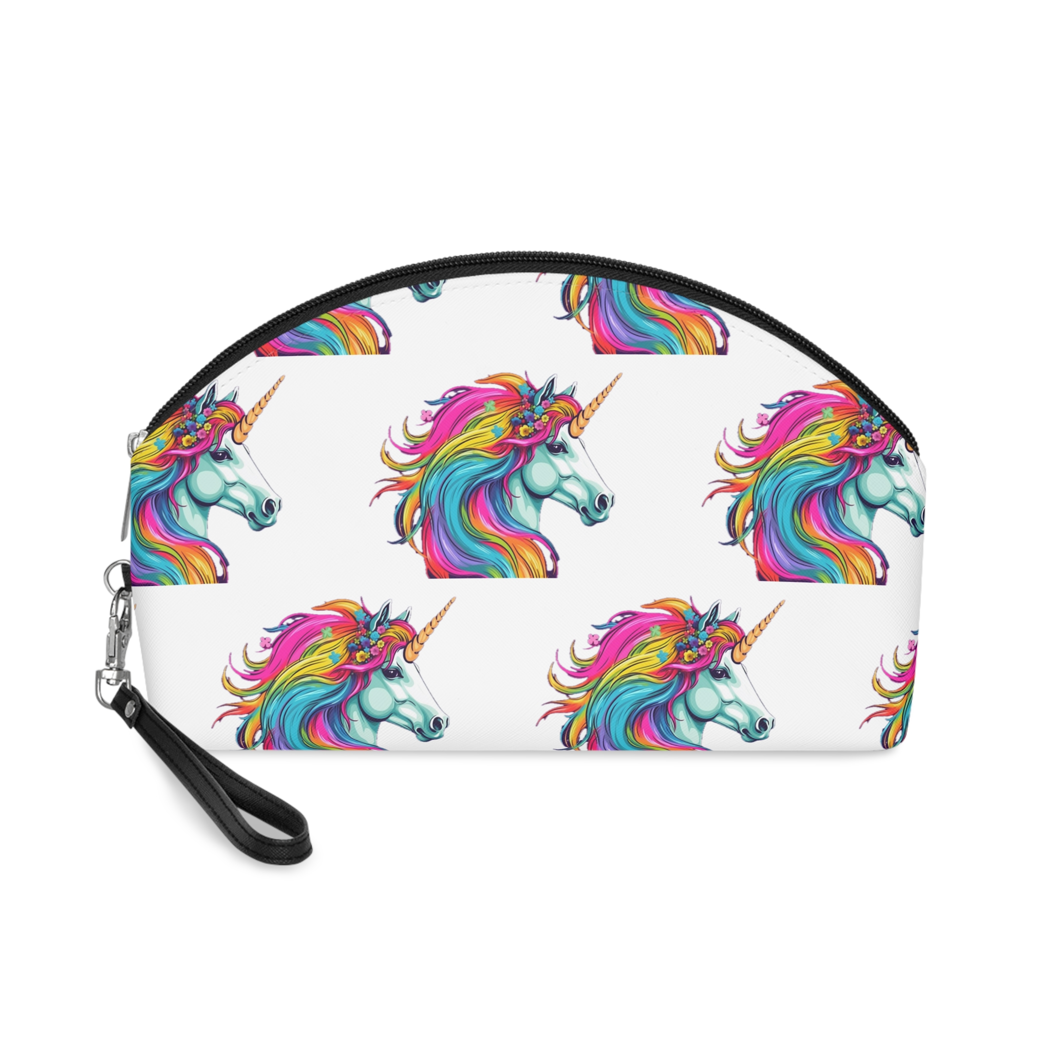 Unicorn With Rainbow Mane Flowers It Makeup Bag