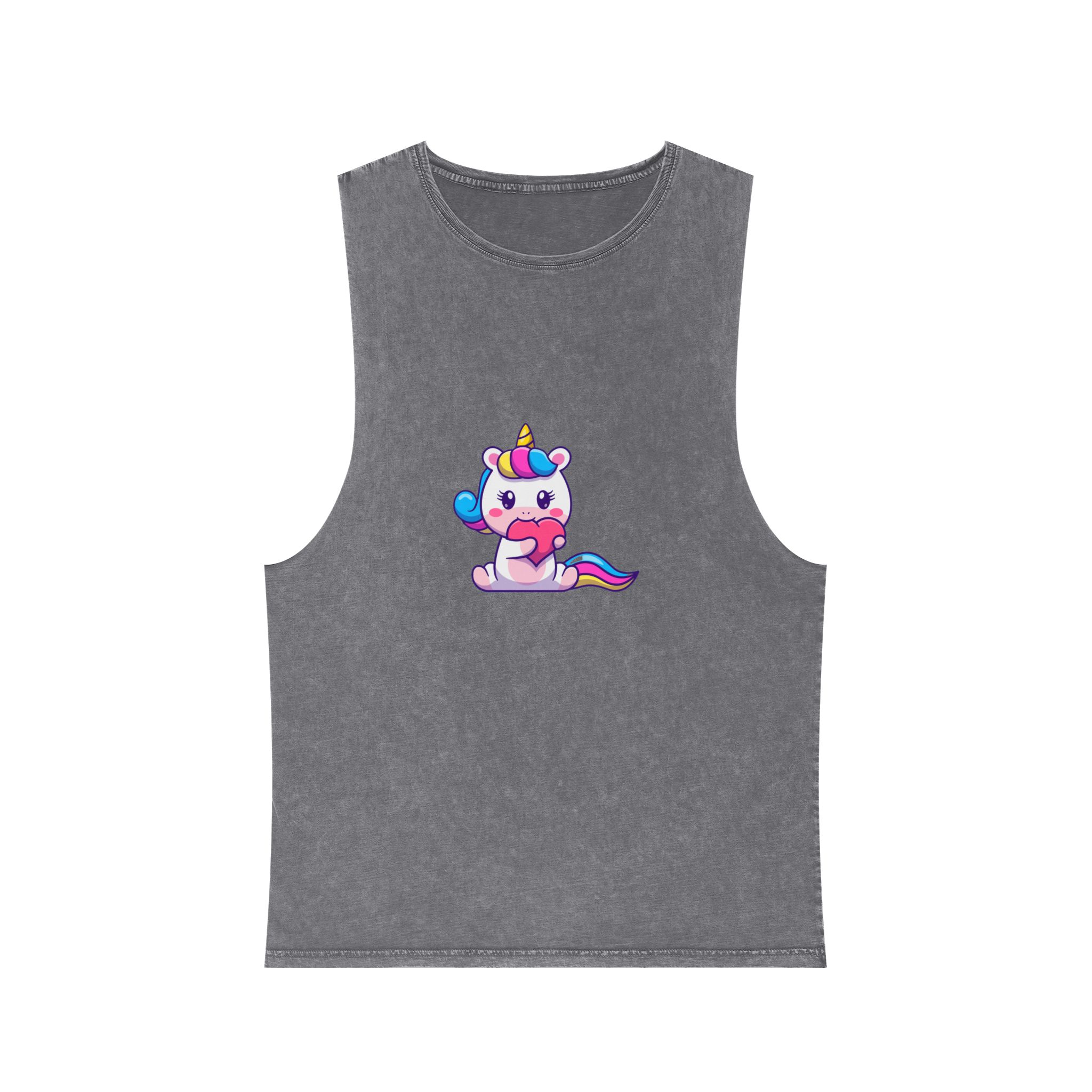 Cute Unicorn Heart Unisex Stonewash Tank Top - Image 9