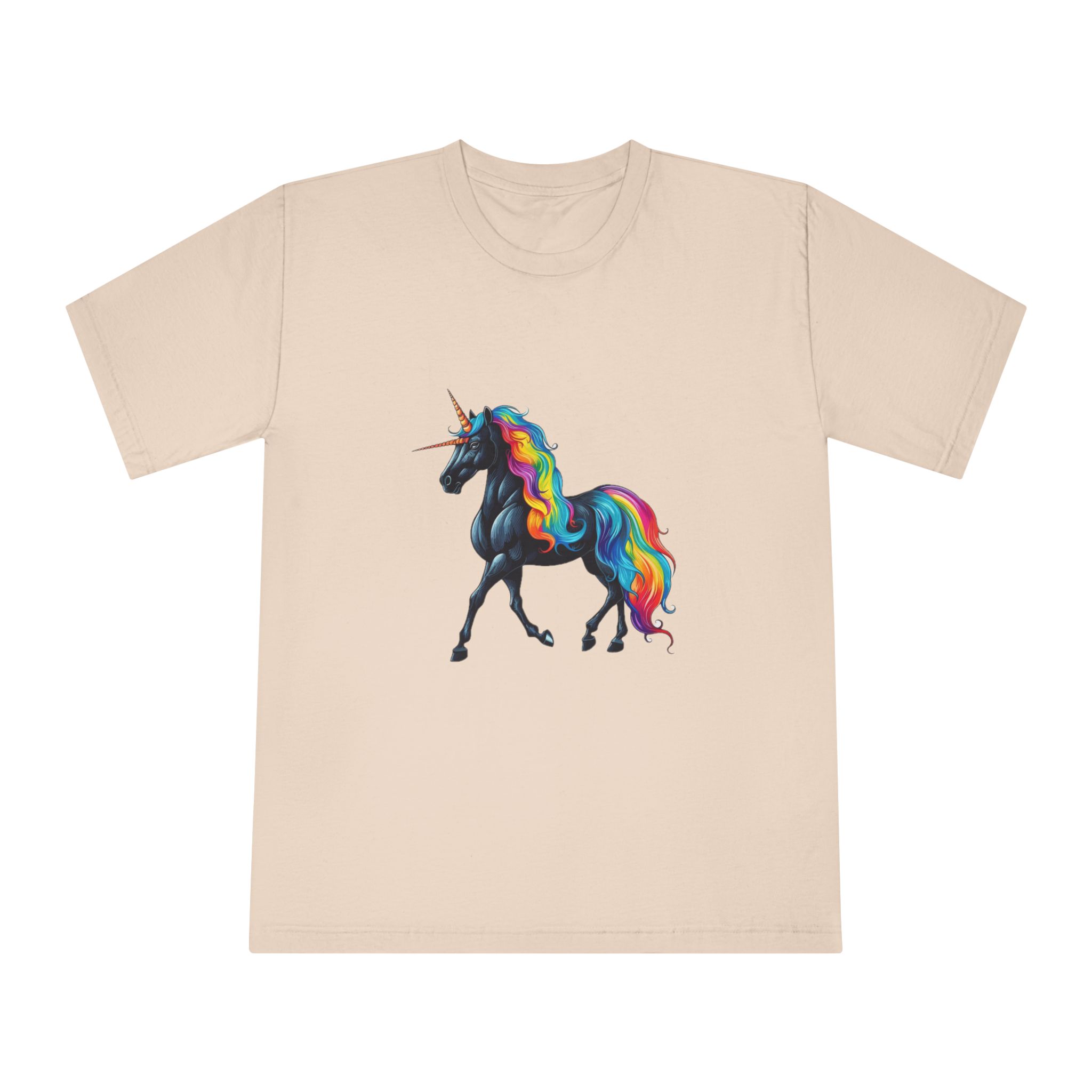 Black Unicorn With Rainbow Mane Horn Generative Ai Unisex Classic Crewneck T Shirt - Image 9