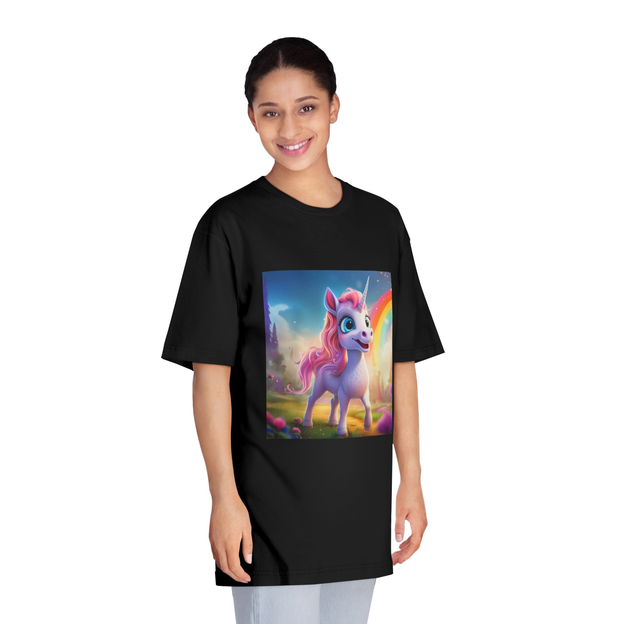 Unicorn With Pink Mane Blue Eyes Standing Field Generative Ai Unisex Classic Crewneck T Shirt - Image 7