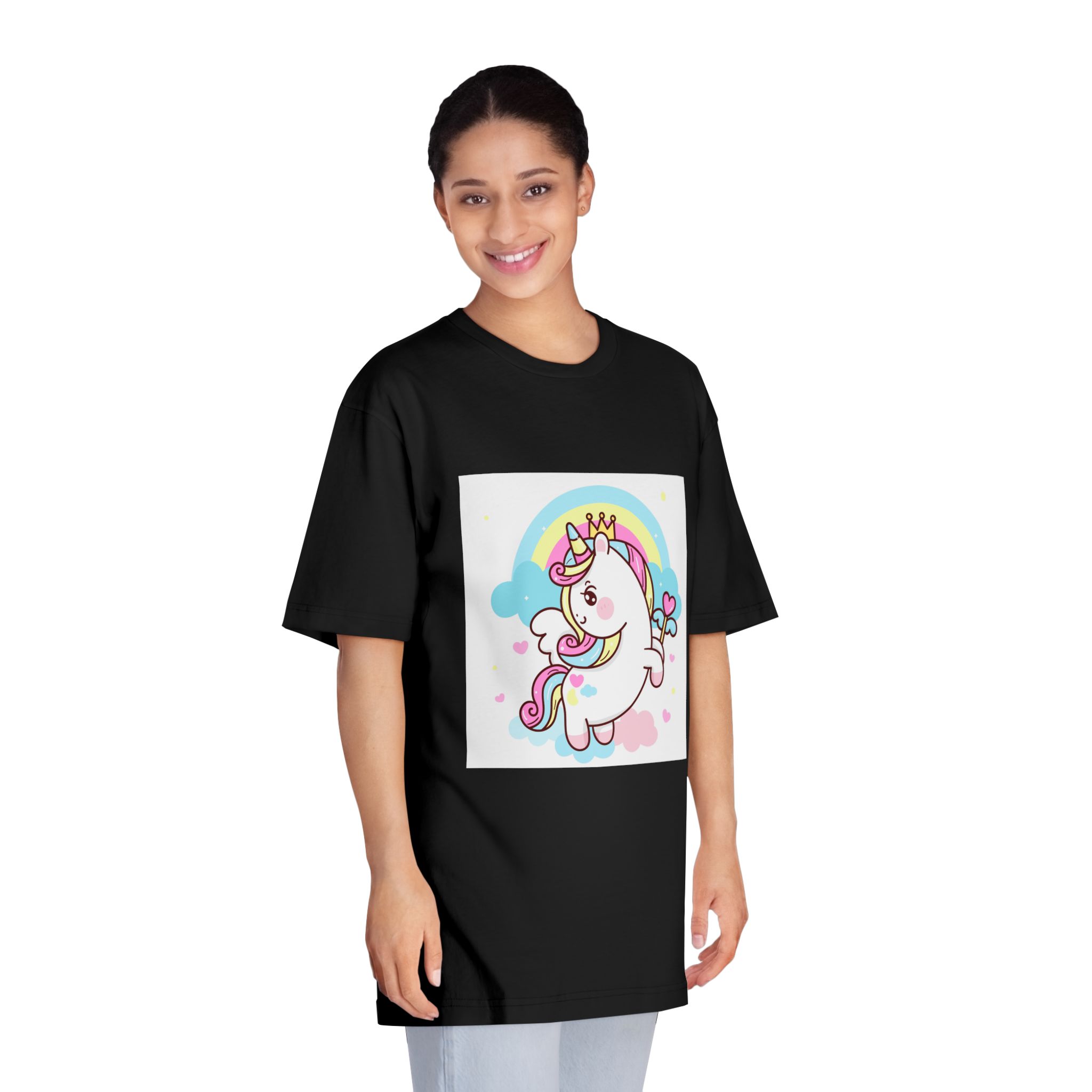 Cute Unicorn Vector Princess Pegasus Holding Heart Magic Wand On Pastel Sky With Sweet Cloud and Heart Pony Cartoon Kawaii Animals Background Unisex Classic Crewneck T Shirt - Image 7