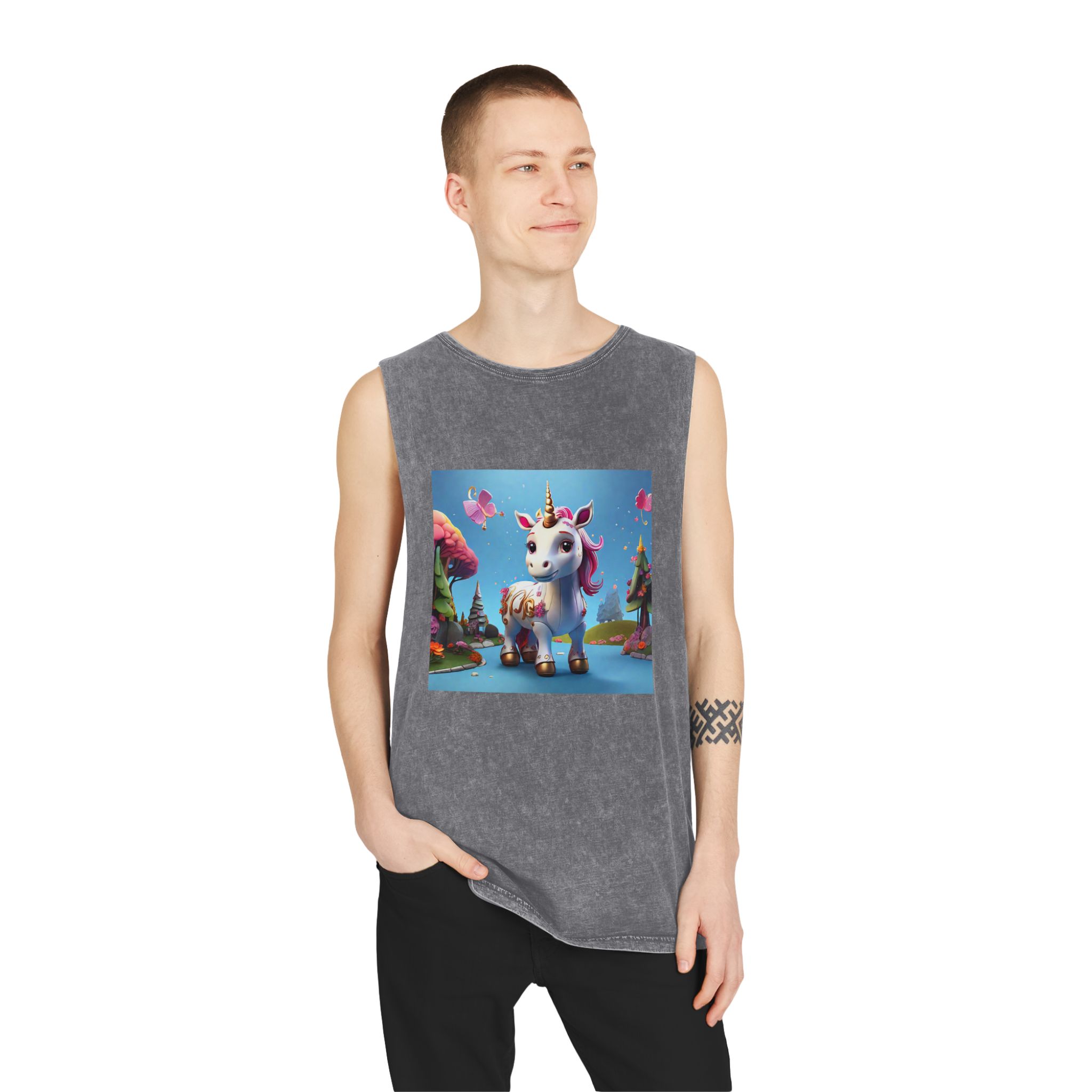 Animated Unicorn Children Generated By Ai (19) Unisex Stonewash Tank Top - Image 11