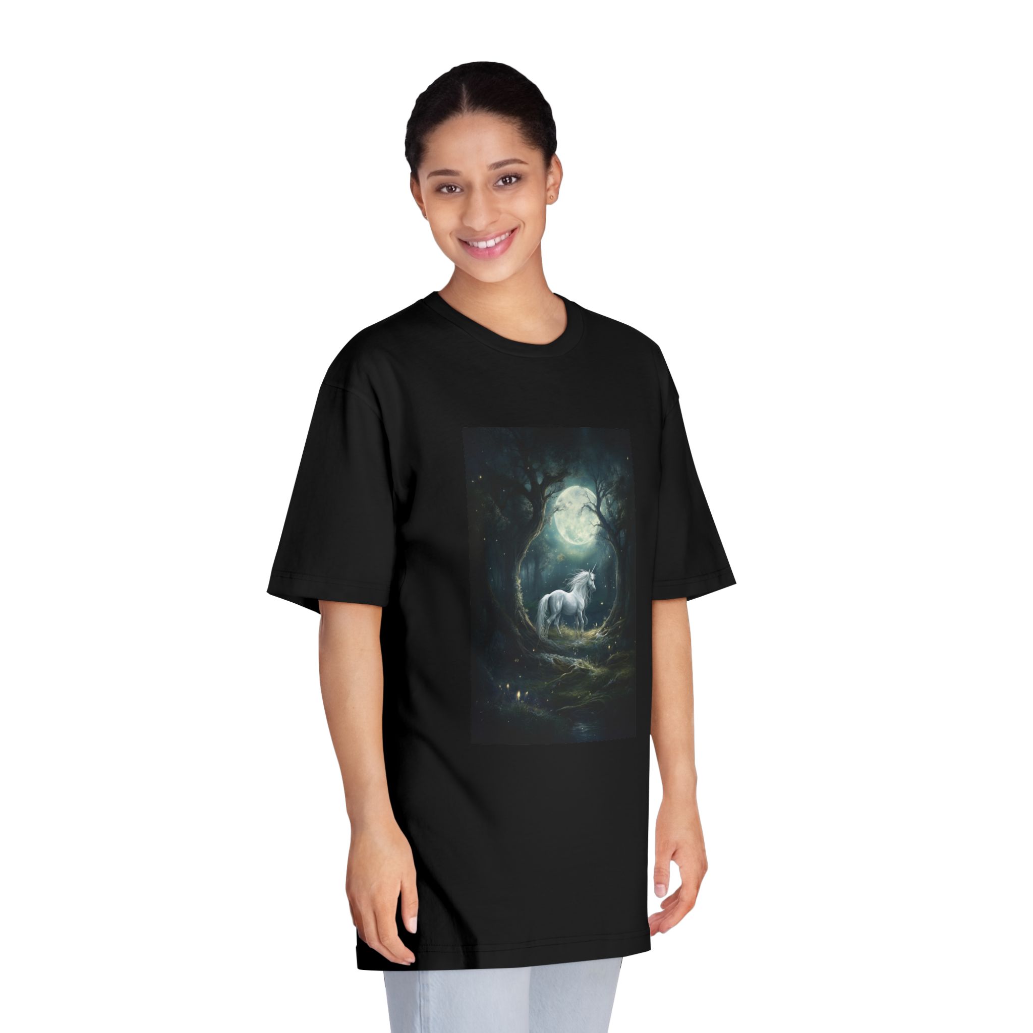 Unicorn Forest With Full Moon Background Unisex Classic Crewneck T Shirt - Image 7