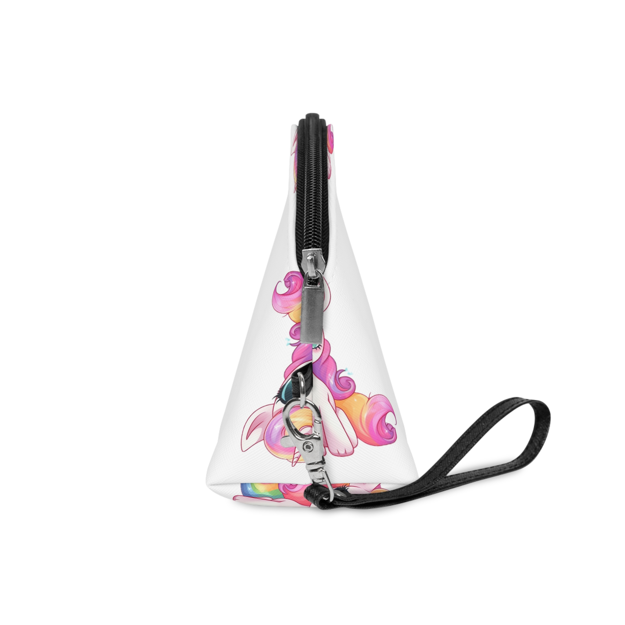 Cartoon Unicorn With Pink Hair Rainbow Mane Sitting Ground Generative Ai Makeup Bag - Image 3